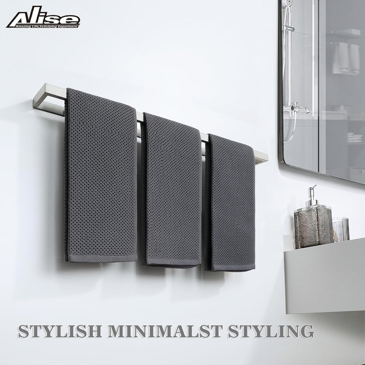 Alise Bath Towel Bar,Wall Mount Towel Holder Towel Rack Towel Hanger for Bathroom Lavatory,28 Inch SUS304 Stainless Steel Towel Rail,Brushed Finish GJF070-LS