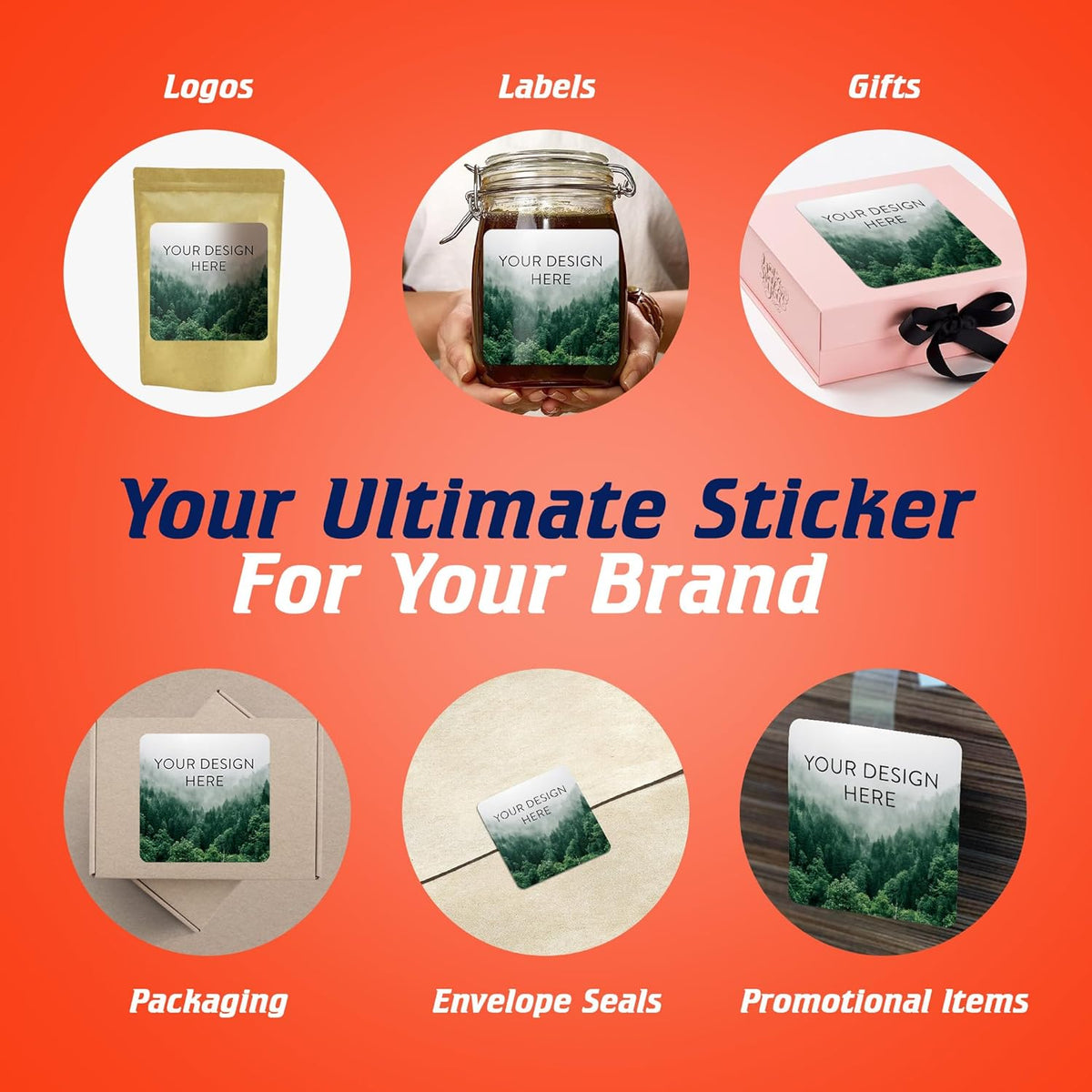 100 Custom Vinyl Stickers - Upload Your own Image, Text, Design, Logo - Personalized Logo Labels for Handmade, Packaging, Bottle, Jars, Candle, Brand Stickers (Foggy Valley, 6x6 Square)
