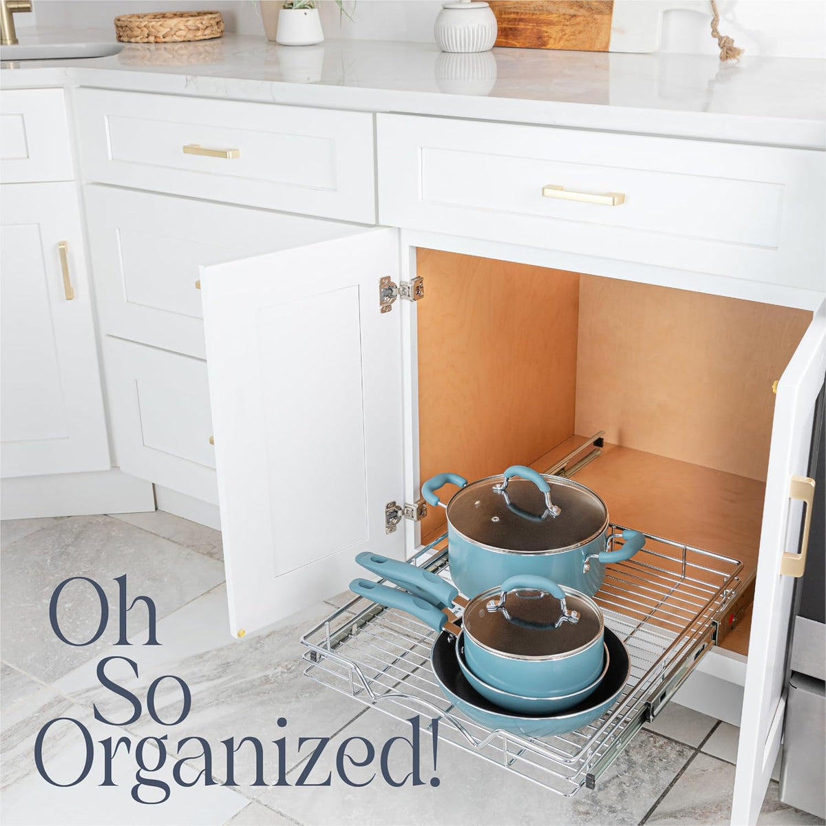 HOLDN’ STORAGE Pull Out Cabinet Organizer, Heavy Duty Caddy w/Lifetime Limited Warranty -20”W x 21”D - Requires At Least 21-1/4” Cabinet Opening, Steel Metal Cabinet Drawers Slide Out, Chrome