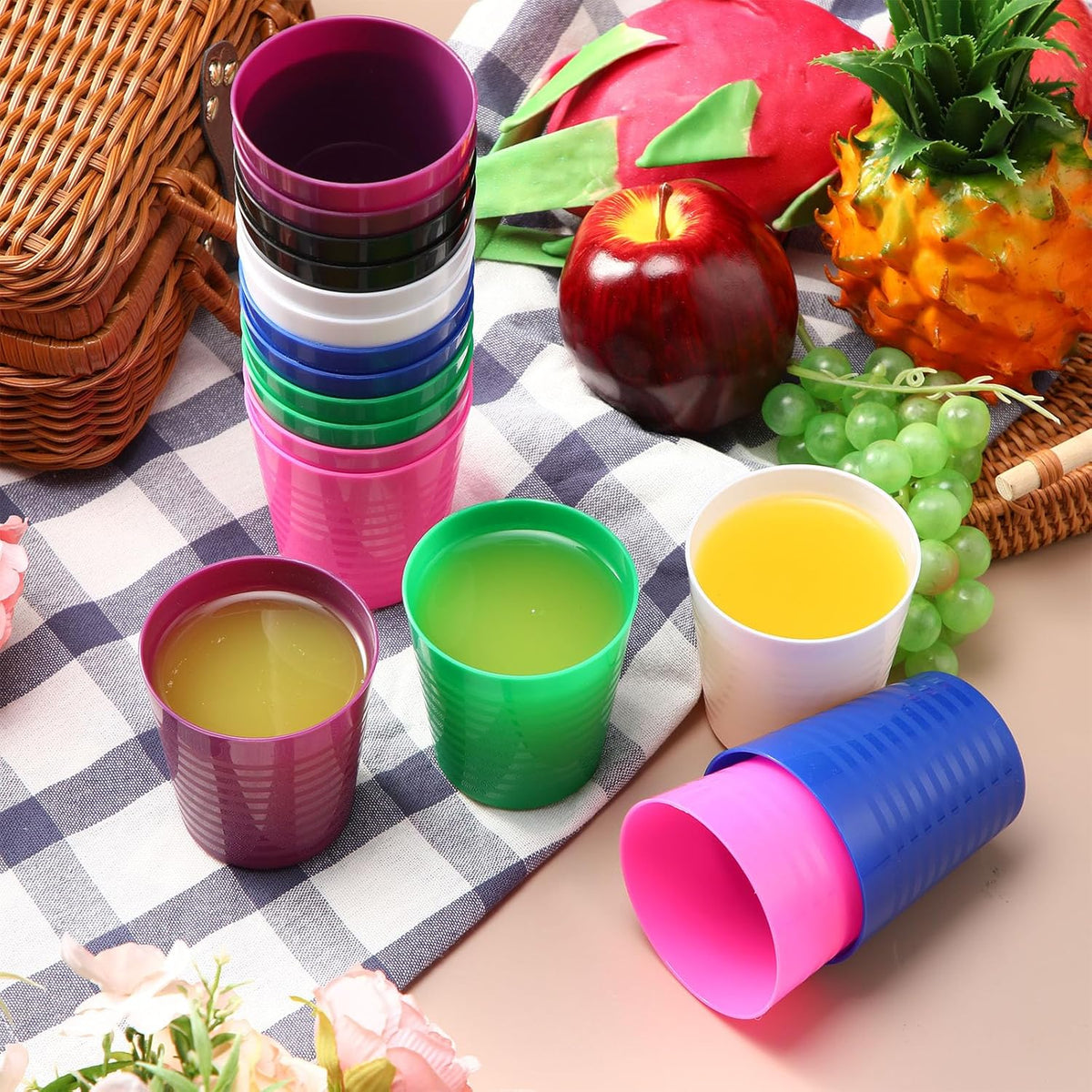Eccliy 36pcs Kids Cups 8 oz Unbreakable Plastic Stackable Juice Reusable Tumblers Bulk Plastic Drinking Cups for Toddlers Baby Kids, Dishwasher Safe, 6 Colors(Classic color)