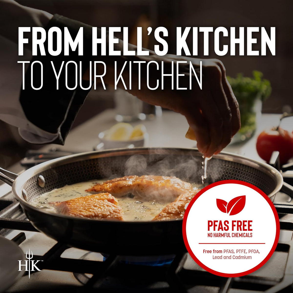 Hell's Kitchen Hybrid 9.5" Frying Pan, Tri-Clad Stainless Steel and Nonstick Ceramic PFAS Free, no PFOA, no PTFE, no Teflon, Non Toxic Cookware, Metal Utensil Safe, All Cooktops, Oven Safe