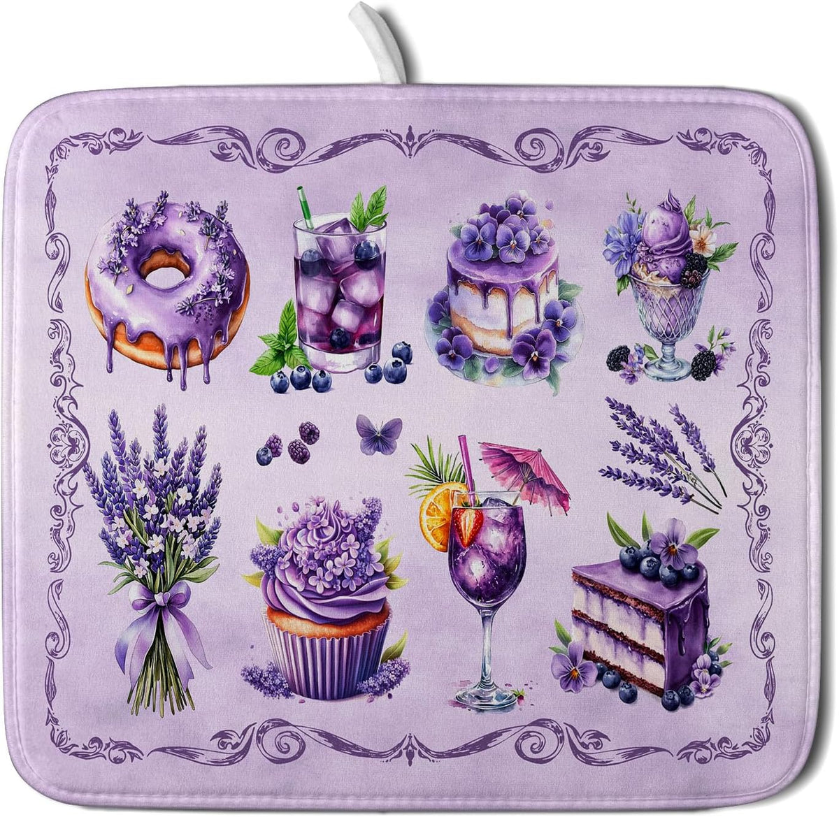 Purple Dish Drying Mats for Kitchen Counter Washable Drying Pad Absorbent Coffee Mat - Delicious Afternoon Tea