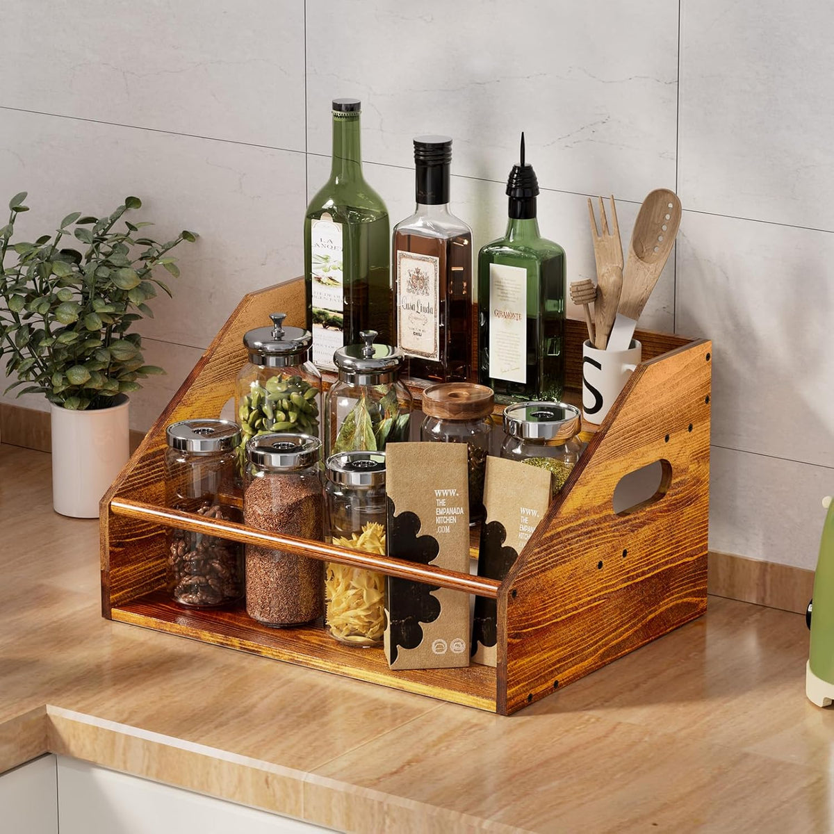 3 Tier Wood Liquor Bottle Display Shelf, Coffee Syrup Organizer Rack, Wine Racks Countertop, Bar Shelf for Vodka Tequila Whiskey, Liquor Cabinet for Home Decor, Mini Bar, Black Bar Organizer