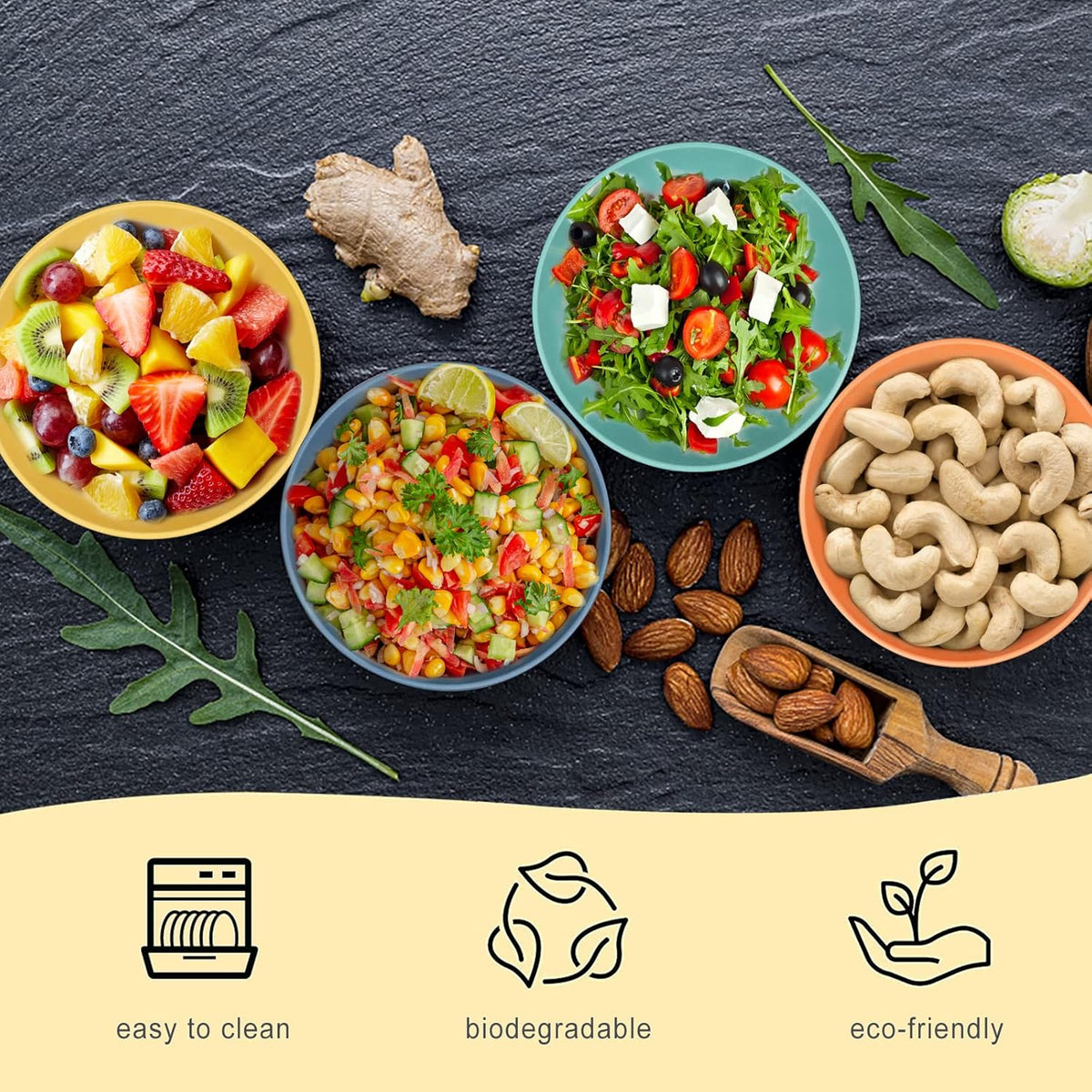 Wheat Straw Bowl Sets,8 PCS Unbreakable Cereal Bowl 26 OZ,Microwave and Dishwasher Safe Bowls,Bowl Sets for Camping and Picnic BPA Free Colorful Salad Bowls for Serving Soup,Oatmeal and Fruit Etc…