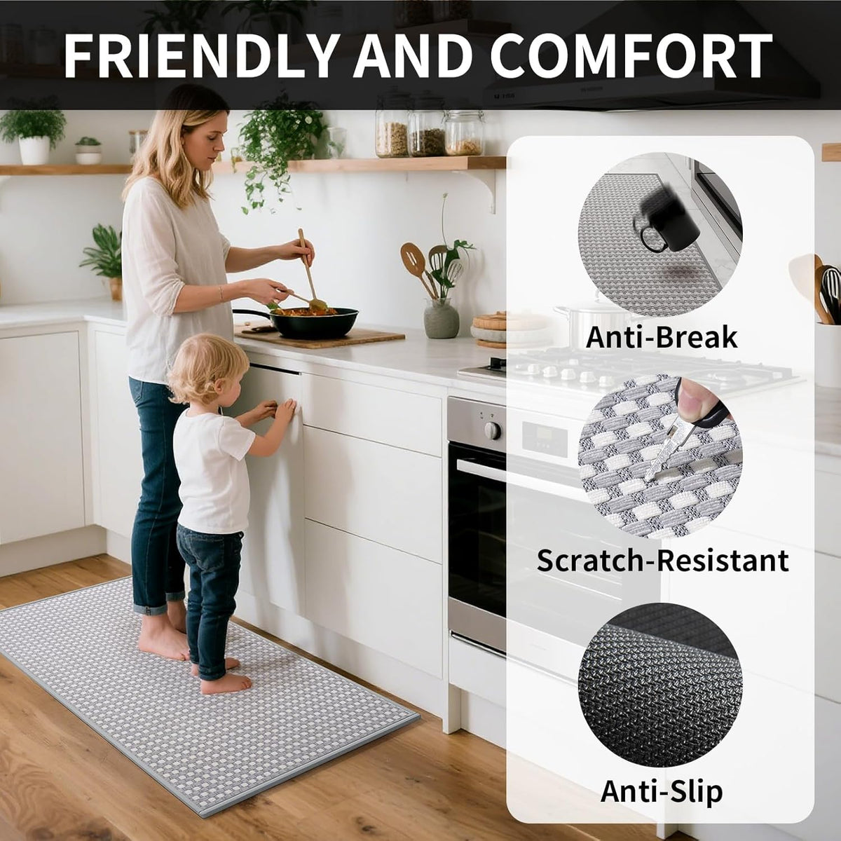 Kitchen Runner Rugs Non Slip Washable, Super Absorbent Soft Chenille Braided Kitchen Mats for Floor Rubber Backing Sink Mat Standing Floor Mat, Machine Washable Easy Clean, Gray 17"x59"