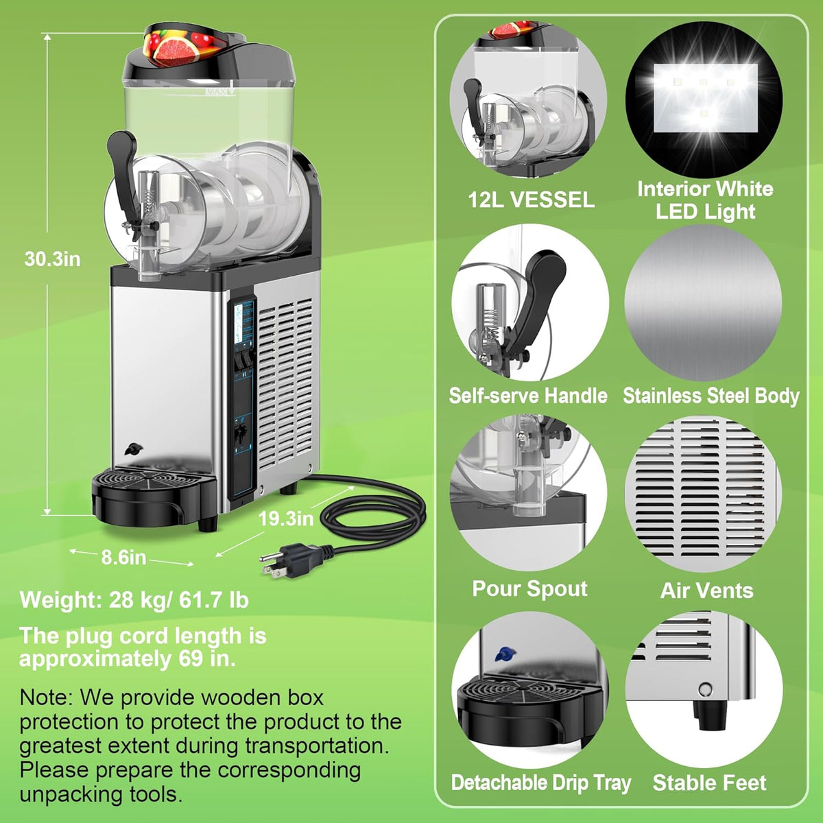 Commercial Slushie Machine, Slushy Machine for Home, 12L Slushie Maker Frozen Drink Maker, No Ice Need, Slush Cocktail Margarita, Smoothie Machine, Kitchen Appliances, Party Bar Amusement Park