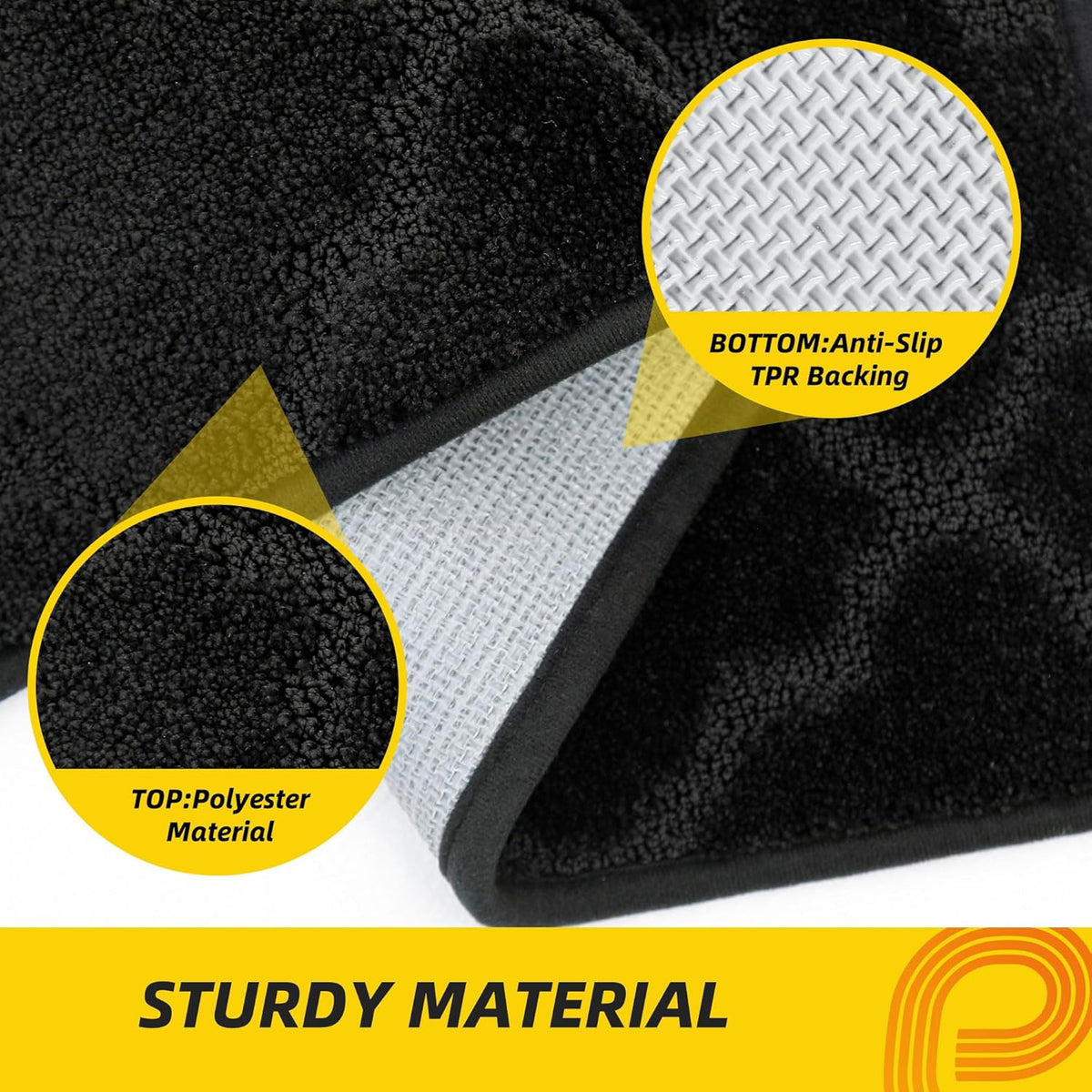 JSEI Kitchen Rugs, Non-Slip Kitchen Mats for Floor, Soft Washable Absorbent Kitchen Mats 2 Pieces, Kitchen Carpet Runner with TPR Backing, Polyester, 24”x36”+24”x60”, Black