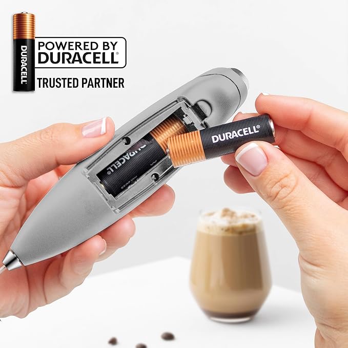 Zulay Kitchen Whisk Milk Frother with 4 Duracell Batteries - Powerful Handheld Foam Maker for Coffee, Lattes, Matcha, Hot Chocolate & Cappuccinos - Whip Creamy Froth in Seconds