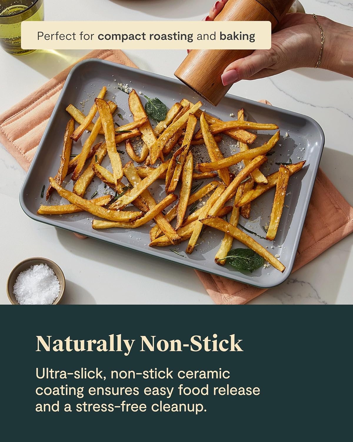 Caraway Nonstick Ceramic Small Baking Sheet Duo (9x13”) – Non-Toxic, PTFE & PFOA Free – Oven Safe – Aluminized Steel Core – Mini Sheet Pan for Baking, Roasting & More - Marigold