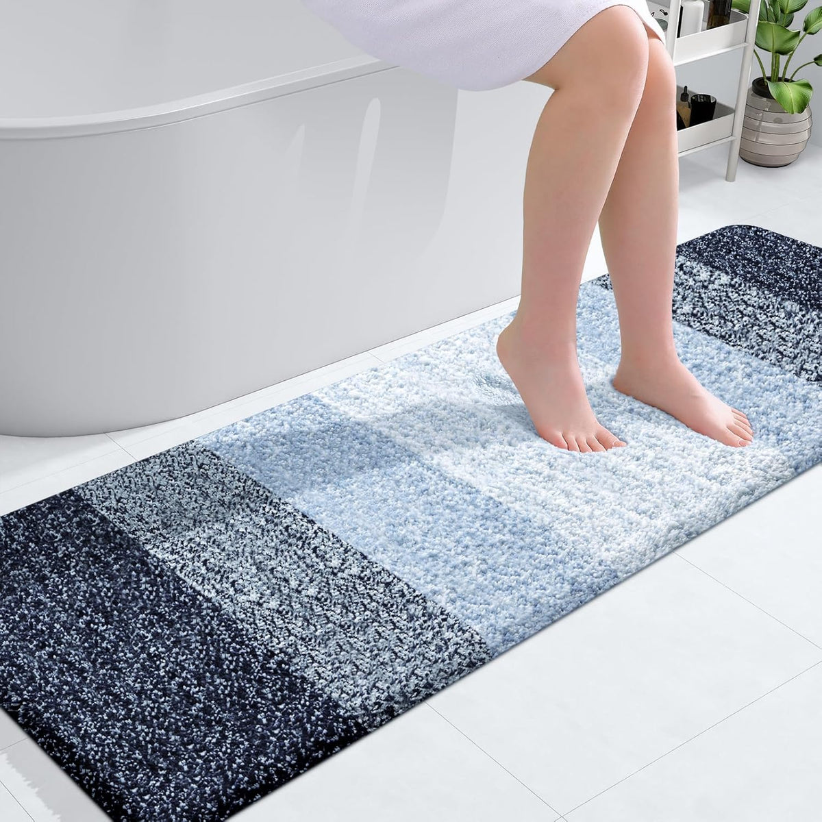 OLANLY Bathroom Runner Rugs 59x20, Extra Soft Absorbent Microfiber Bath Rugs, Rubber Backing, Quick Dry, Washable Bath Mats for Bathroom Floor, Tub and Shower, Home Decor Accessories, Navy Blue