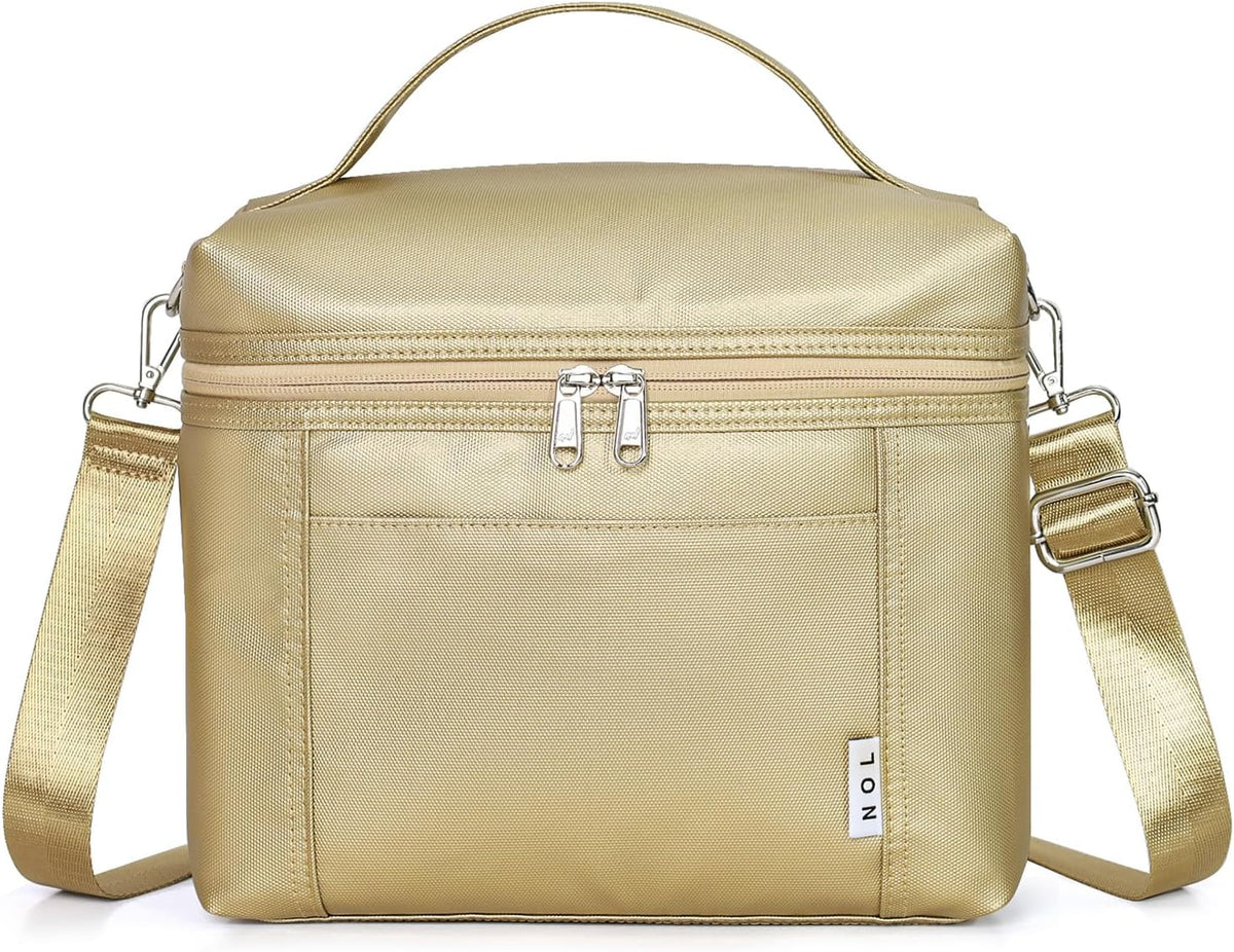 NOL Natural Organic Lifestyle Insulated Lunch Bags for Women Cooler Bag Lightweight Nylon Waterproof Lunch Box For Work (Gold, Medium(normal))