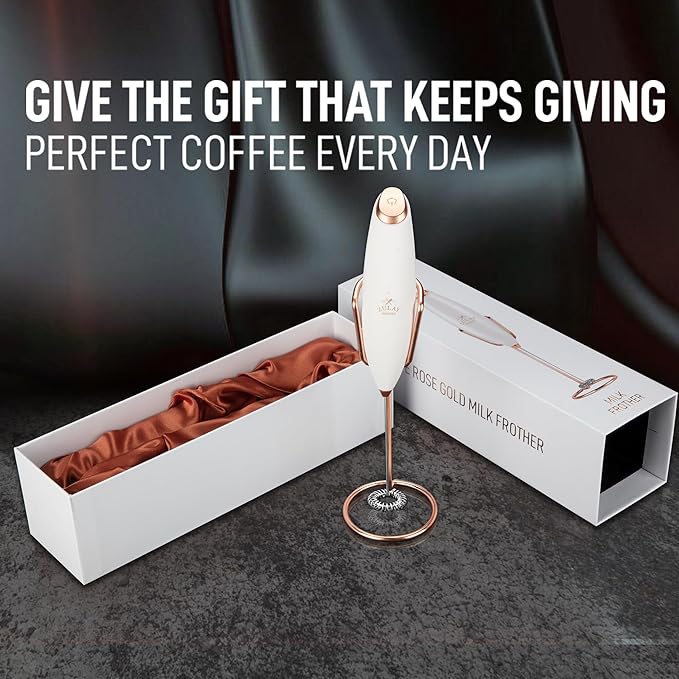 Zulay Kitchen Executive Series Luxury Gift Milk Frother with 4 Duracell Batteries – Handheld Electric Foam Maker for Coffee, Lattes & Hot Chocolate – Deluxe Finish, Ultimate Gift for Coffee Lovers