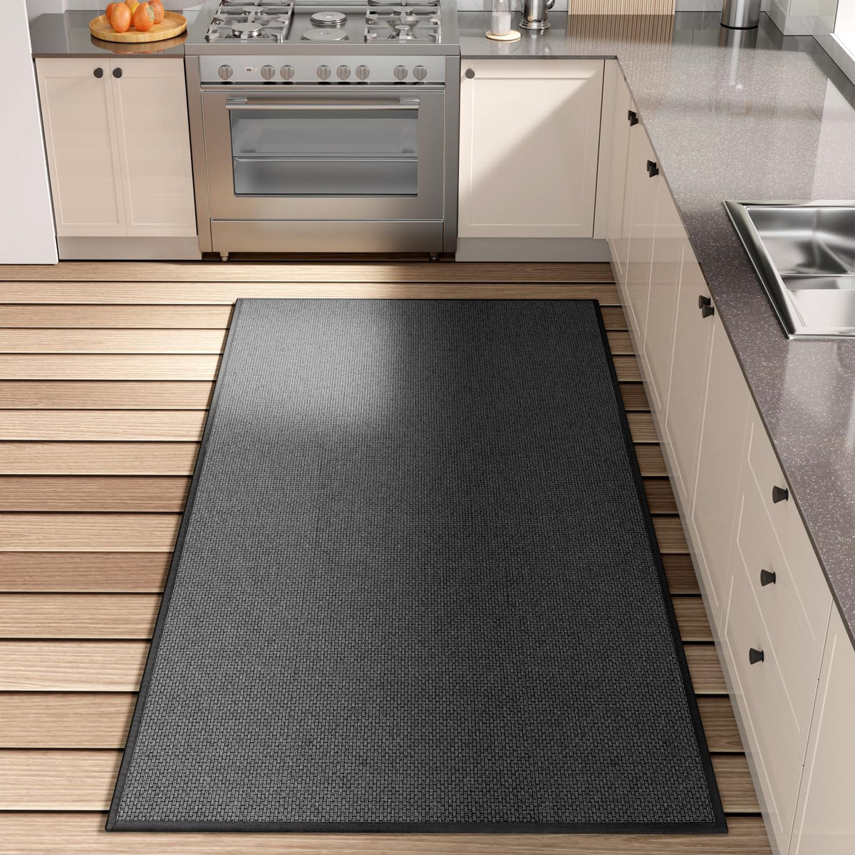 Kitchen Mat, Rubber Backing Cushioned Non Slip Kitchen Rugs for Floor, Absorbent Runner Comfort Standing Mat Rug Washable for Kitchen, Office, Home, 35.4"x71"(Black)