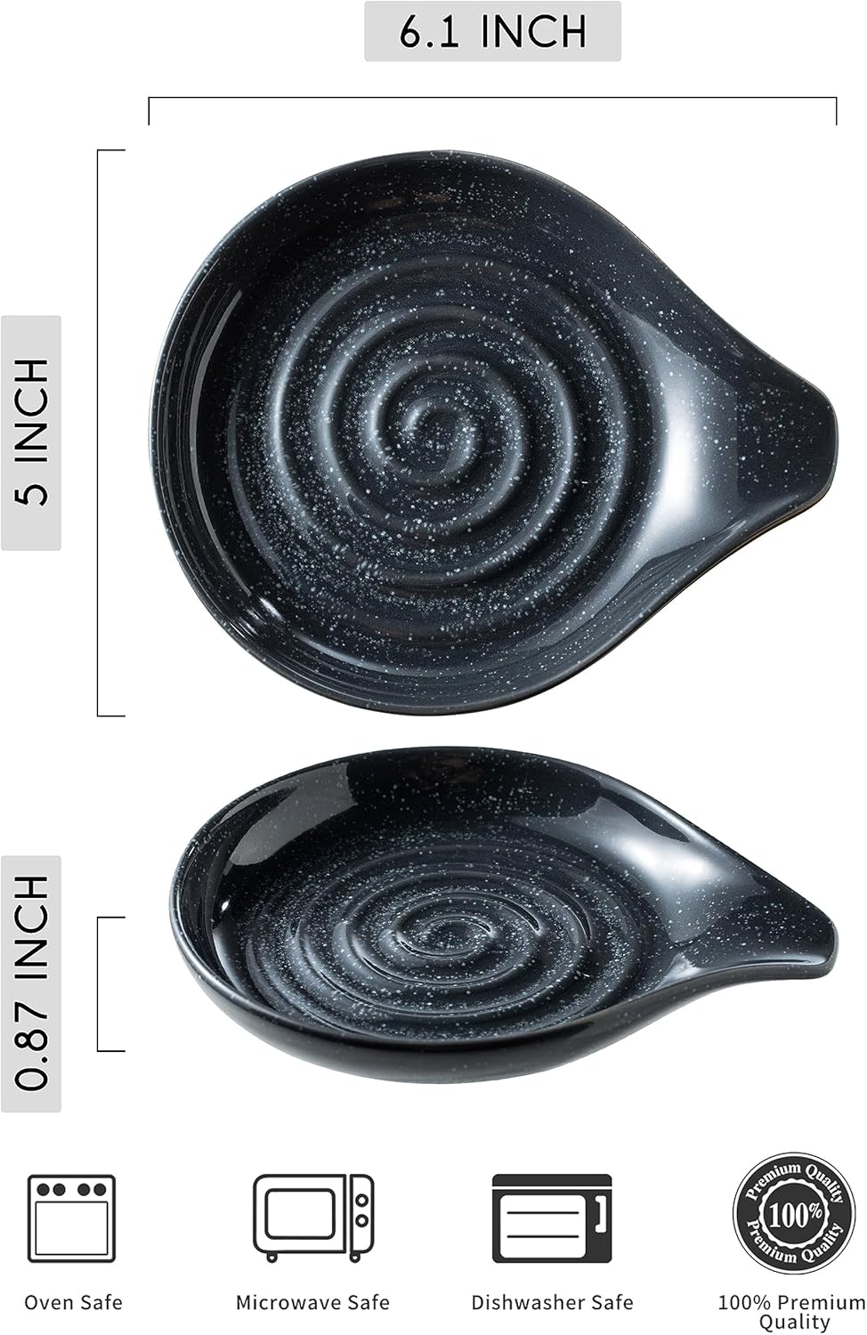 LAUCHUH Spoon Rest for Stove Top, Ceramic Spoon Holder 5" Kitchen Spatula Rest for Countertop Large Holder for Ladle, Spatula, Spoons or Tongs, Christmas Decor, Speckled Dark Gray