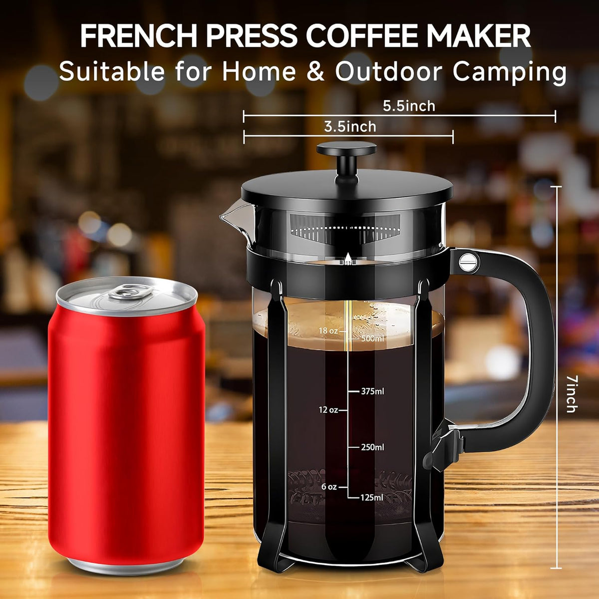 French Press Coffee Maker 304 Stainless Steel Coffee Press,with 4 Filters System, Heat Resistant Thickness Borosilicate French Press Glass, BPA-Free Brewed Tea Pot Coffee Plunger(Copper 12oz)