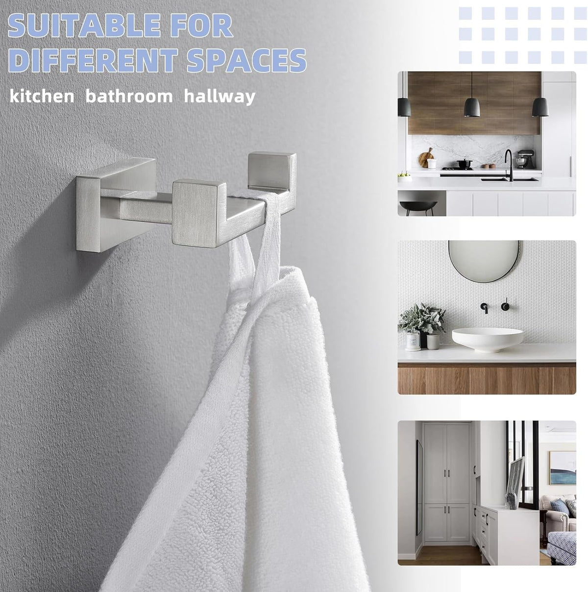 Suyar Double Towel Hook Brushed Nickel, SUS 304 Stainless Steel Bathroom Towel Holder, Coat Robe Wall Hook