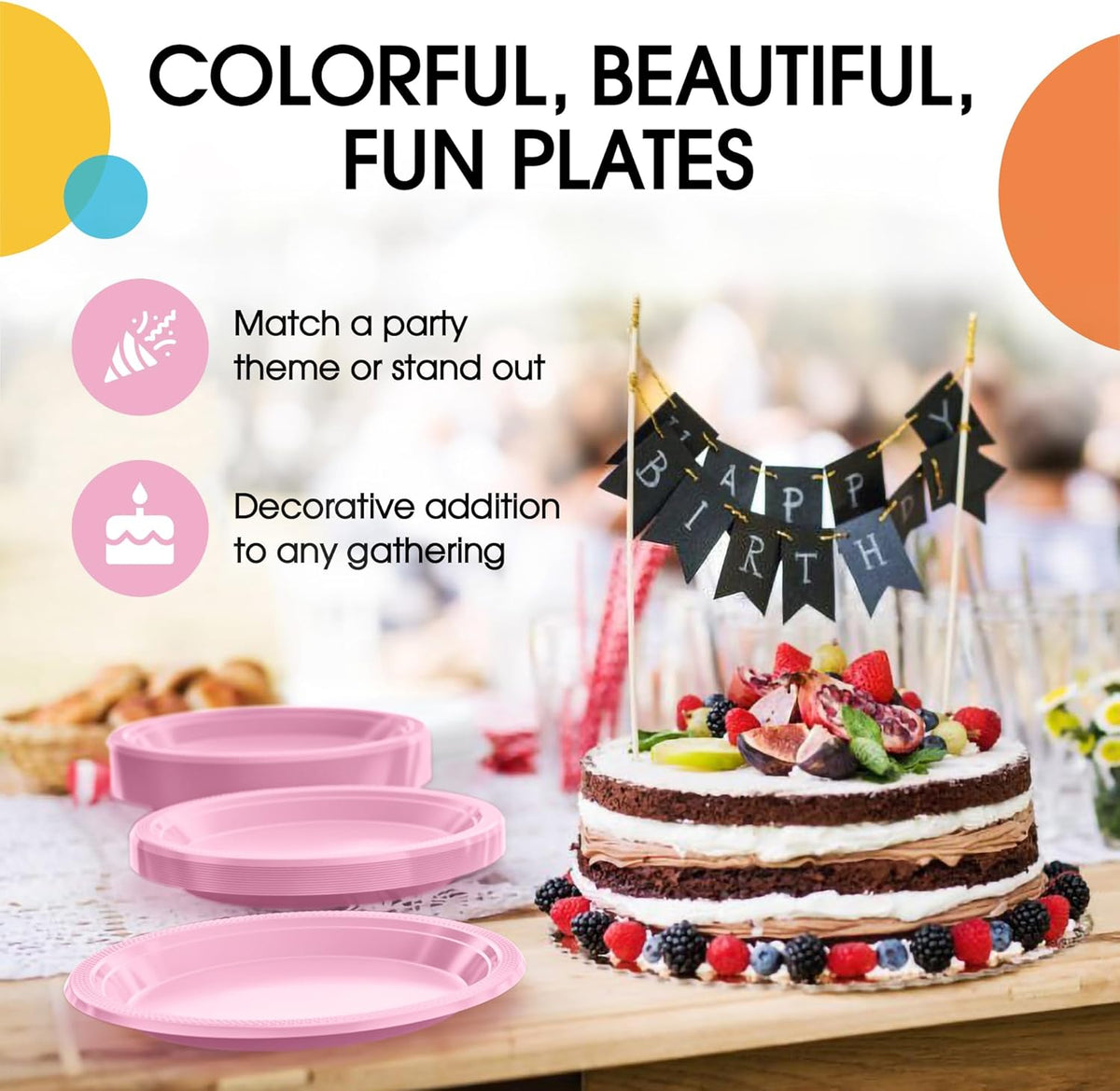 Exquisite Party Solids Pink Plastic Plates For Party 7" Pink Disposable Plates Heavy Duty Supplies 100 Pcs Plastic Dinnerware Sets Heavy Duty 350 GSM Disposable Dinnerware Set
