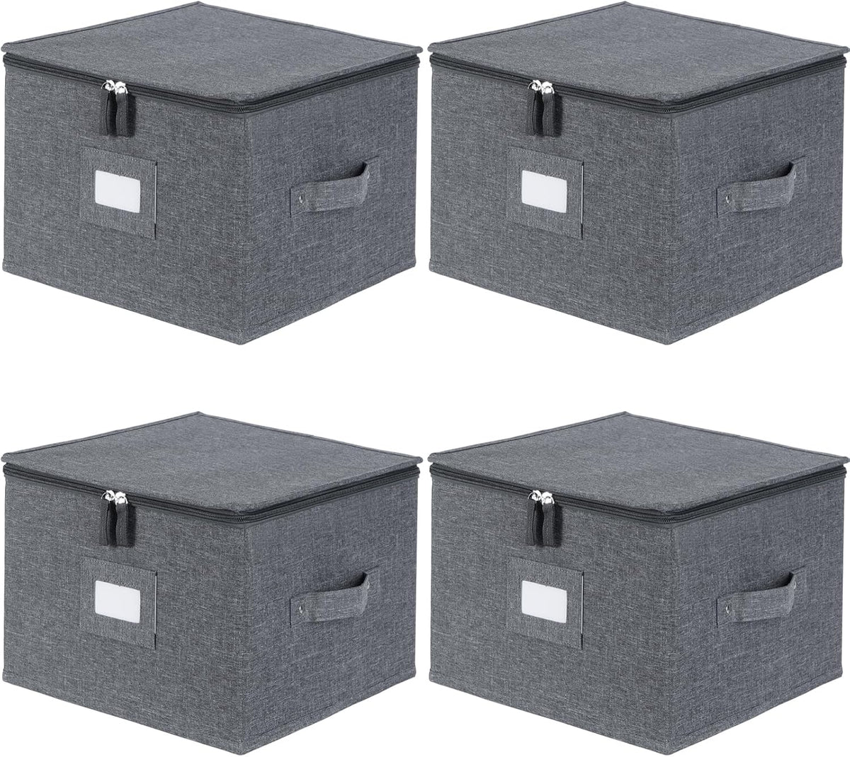 popoly China Storage Containers Inside 12" W x 8" H, Dinnerware Storage Box for Dishes Plate Storage with 24 Felt Dividers, Hold 24 Plates, Hard Shell and Stackable（4PACK