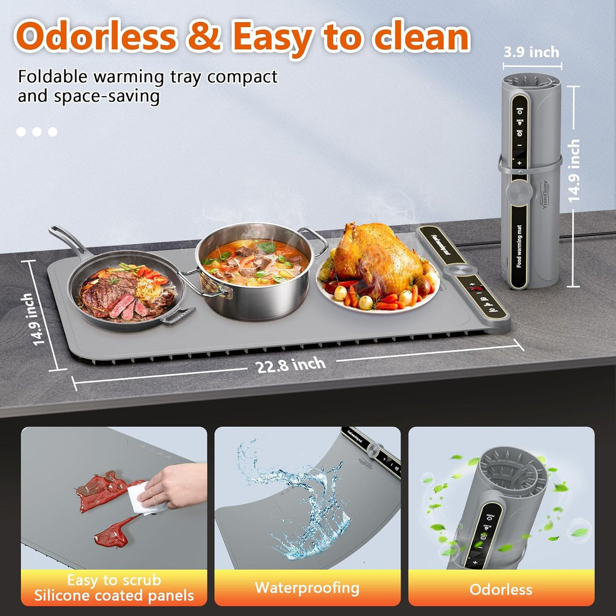 Electric Warming Mat for Food - Warming Tray with 9 Temperature Settings and 6 Hours Timer, Heating Mat for Food with Full Surface Heating for Buffets Party Gatherings and Daily Use（Gray）