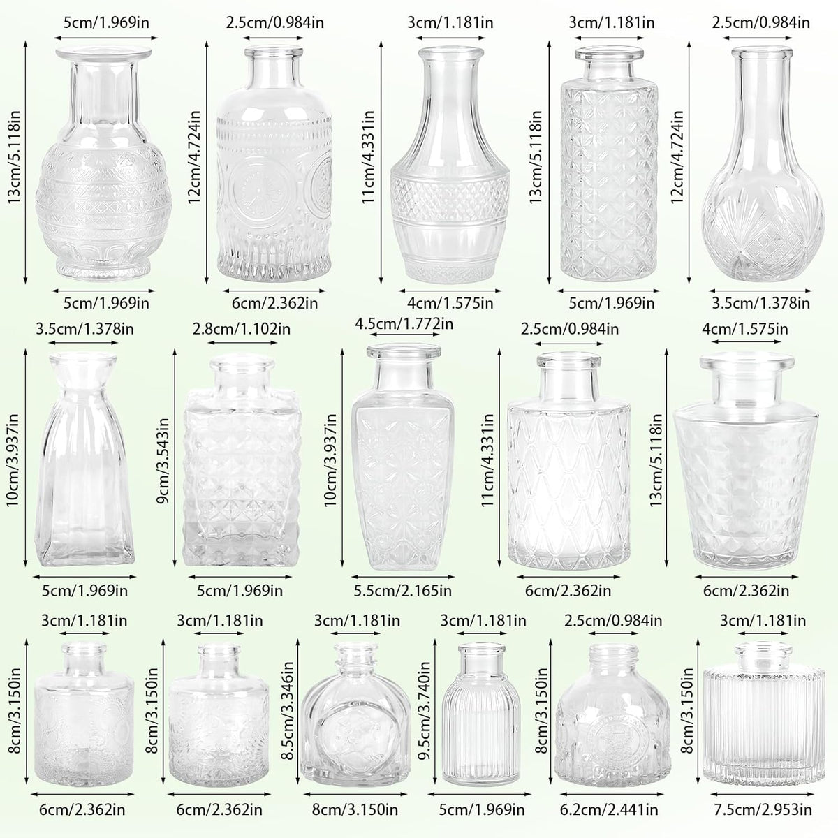 Glass Bud Vase Set of 16 Pcs, Small Clear Bud Vases for Flowers, Vintage Vases for Centerpiece Table Wedding Decorations Home Decor Glass Bottles for Birthday Party Anniversary
