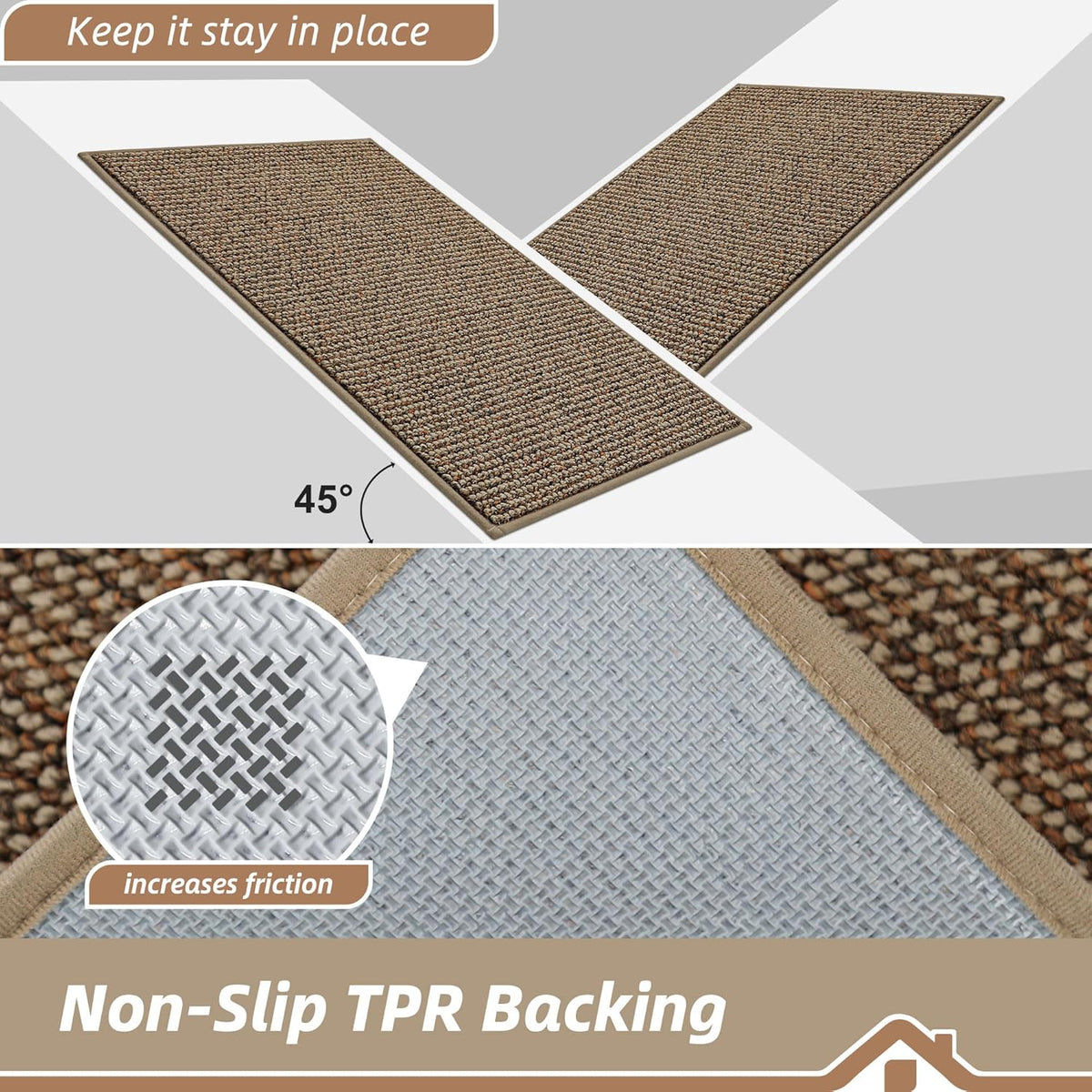 BEQHAUSE Kitchen Runner Rugs 24"x60", Non-Slip Kitchen Mats for Floor, Super Absorbent and Stain Resistant Kitchen Rug, Machine Washable Rugs for Kitchen, Hallway, Laundry & Sink, Taupe
