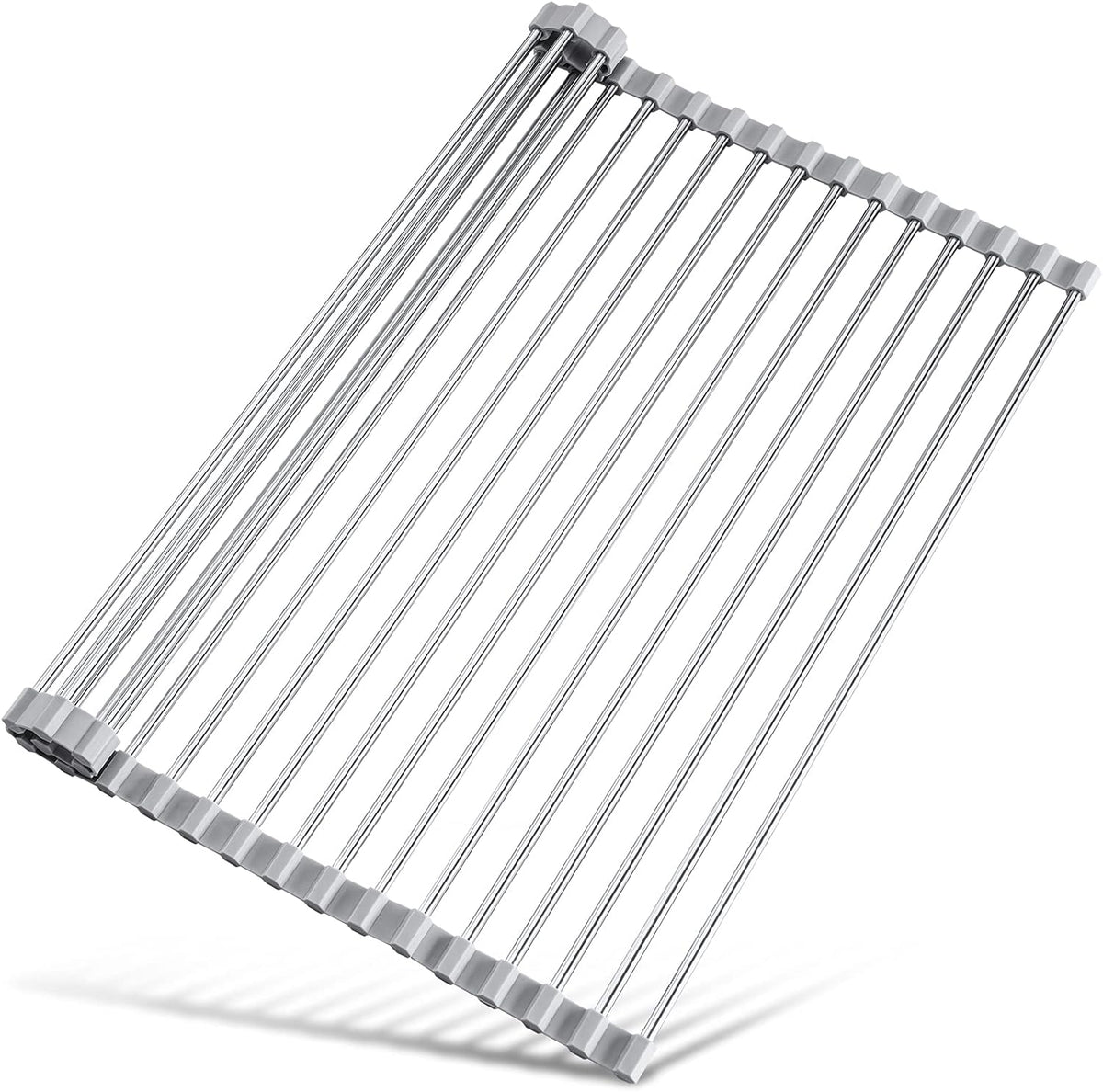 Tomorotec 17.7" x 15.5" Roll Up Dish Drying Rack Over Sink Drying Rack Sink Cover Kitchen Sink Accessories Gadget Multipurpose Organizer Foldable Stainless Steel Drainer (Grey)