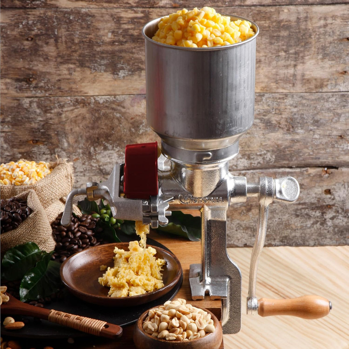 Victoria Manual Cast Iron Grain Mill with High Hopper, Premium Corn-Grinding Mill and Grain Grinder, Made in Colombia