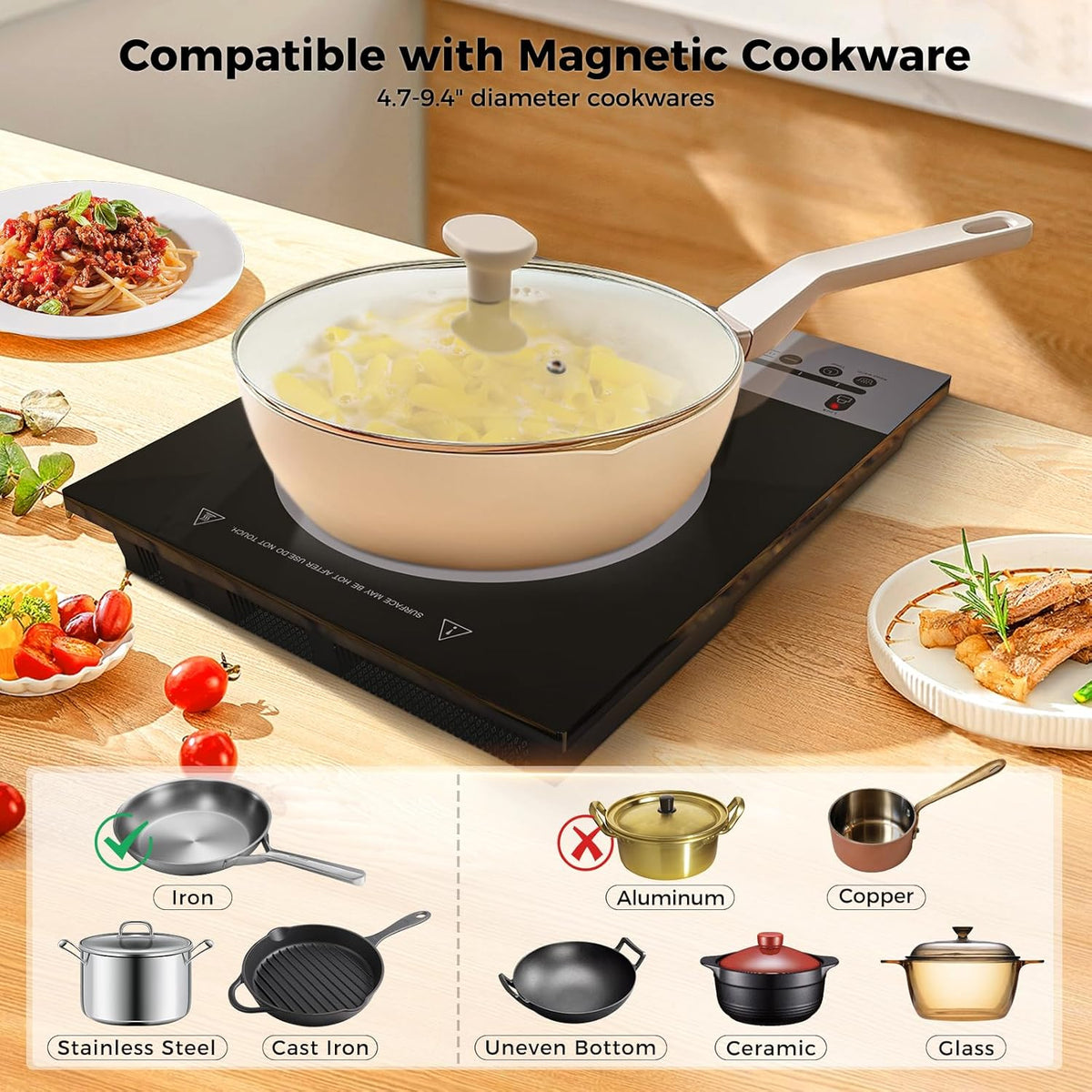CAMPLUX Portable Induction Cooktop 1800W, 120V Single Burner Electric Cooktop with Kids Safety Lock, 7 Power & Temperature Levels Setting Induction Burner with Timer, Countertop or Built-in