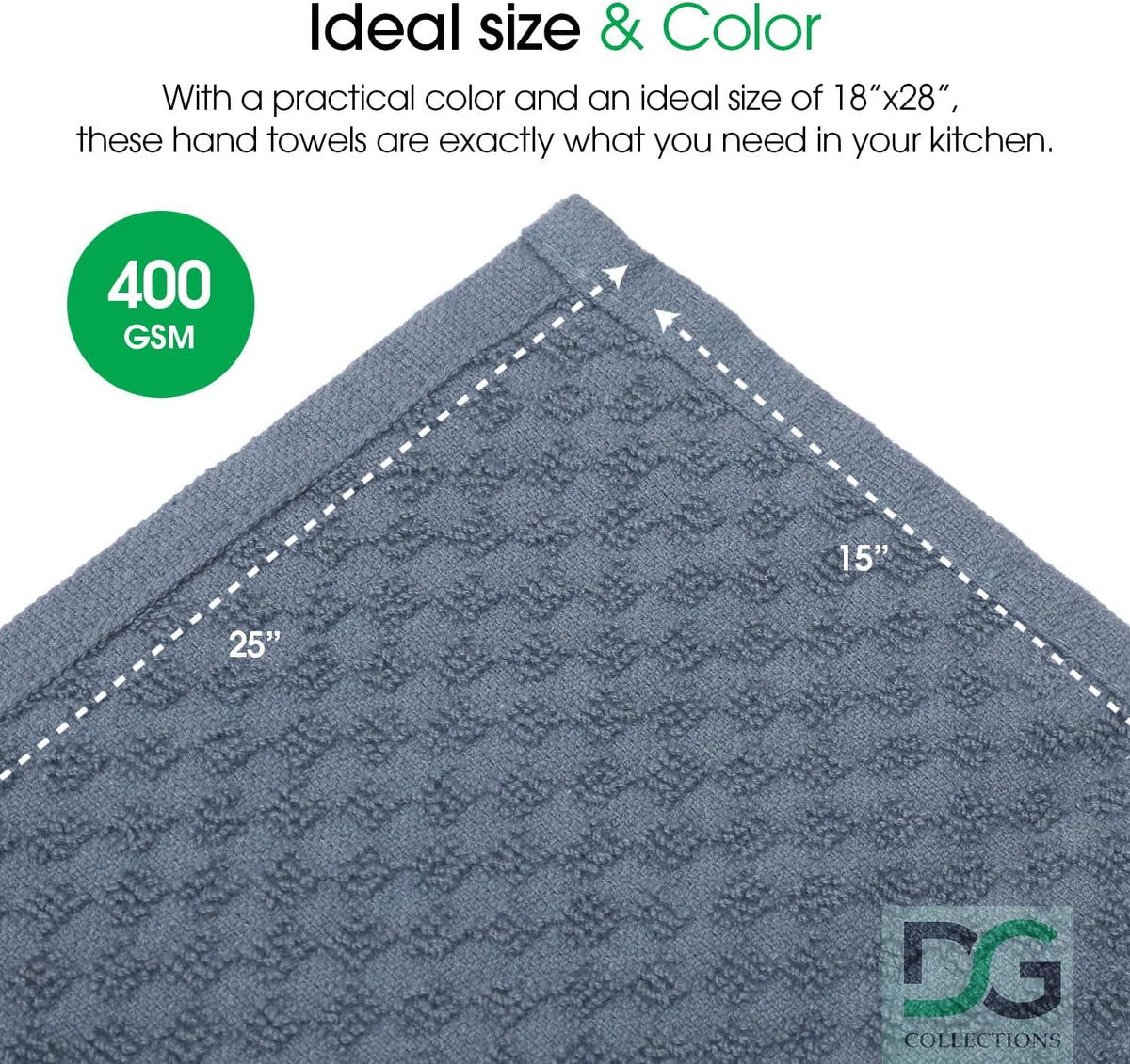 DG Collections Grey Kitchen Towels - 100% Cotton Terry Tea Towels for Cleaning, Drying, and Highly Absorbent Kitchen Dish Cloth for Bar Cleaning - 8 Pack - 15 x 25 Inches