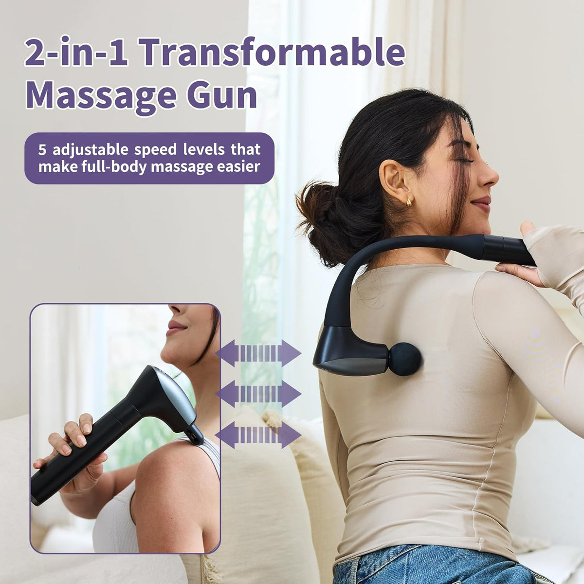 2-in-1 Detachable Muscle Massage Gun Deep Tissue with 20'' Extension Handle, Back and Neck Massager for Pain Relief, Handheld Massager for Shoulder Lower Back Leg Waist, FSA-HSA Eligible
