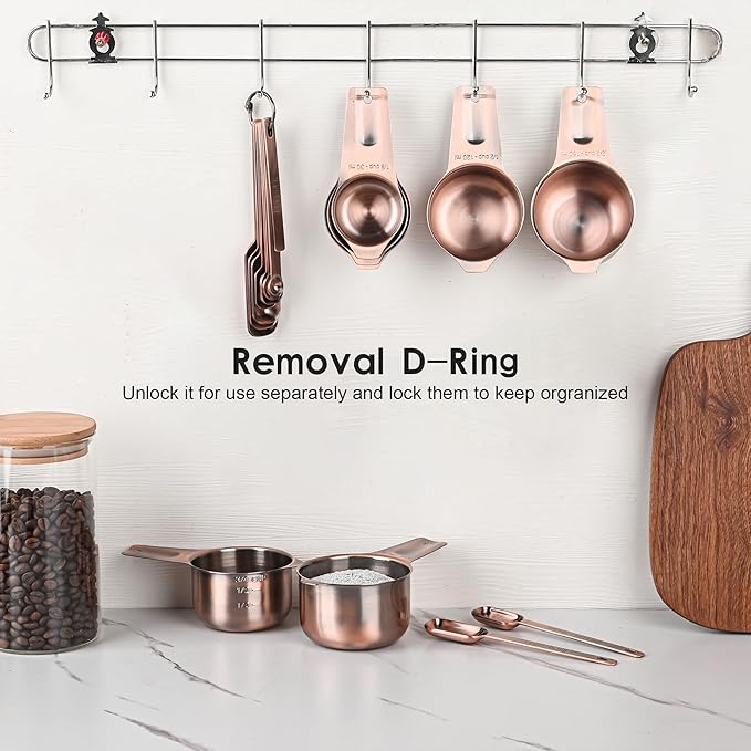 Copper Measuring Cups Set, 7-Piece Stainless Steel Measuring Cups Set, Metric&US Metal Measure Tools with 1/8, 1/4, 1/3, 1/2, 2/3, 3/4&1 Measure Cup for Dry & Liquid Ingredients During Baking