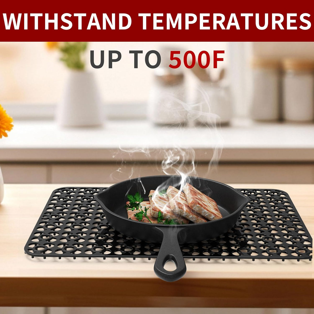 WAFT YEARN Sink Mats Sink Protectors Dish Racks Dishwasher Safe Grid Mats for Kitchen Sink Silicone Protect Sink from Stains Damage Scratches Non Slip Heat Resistant Rust Resistant 18"X12.5" Black