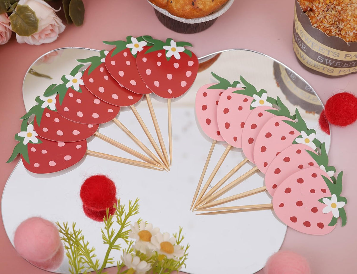 Strawberry Birthday Cupcake Toppers - Strawberry Berry One 1st Birthday Cake Topper,Fruit Themed 1st Party Decorations.Sweet One Cupcake Toppers (Strawberry cake topper)