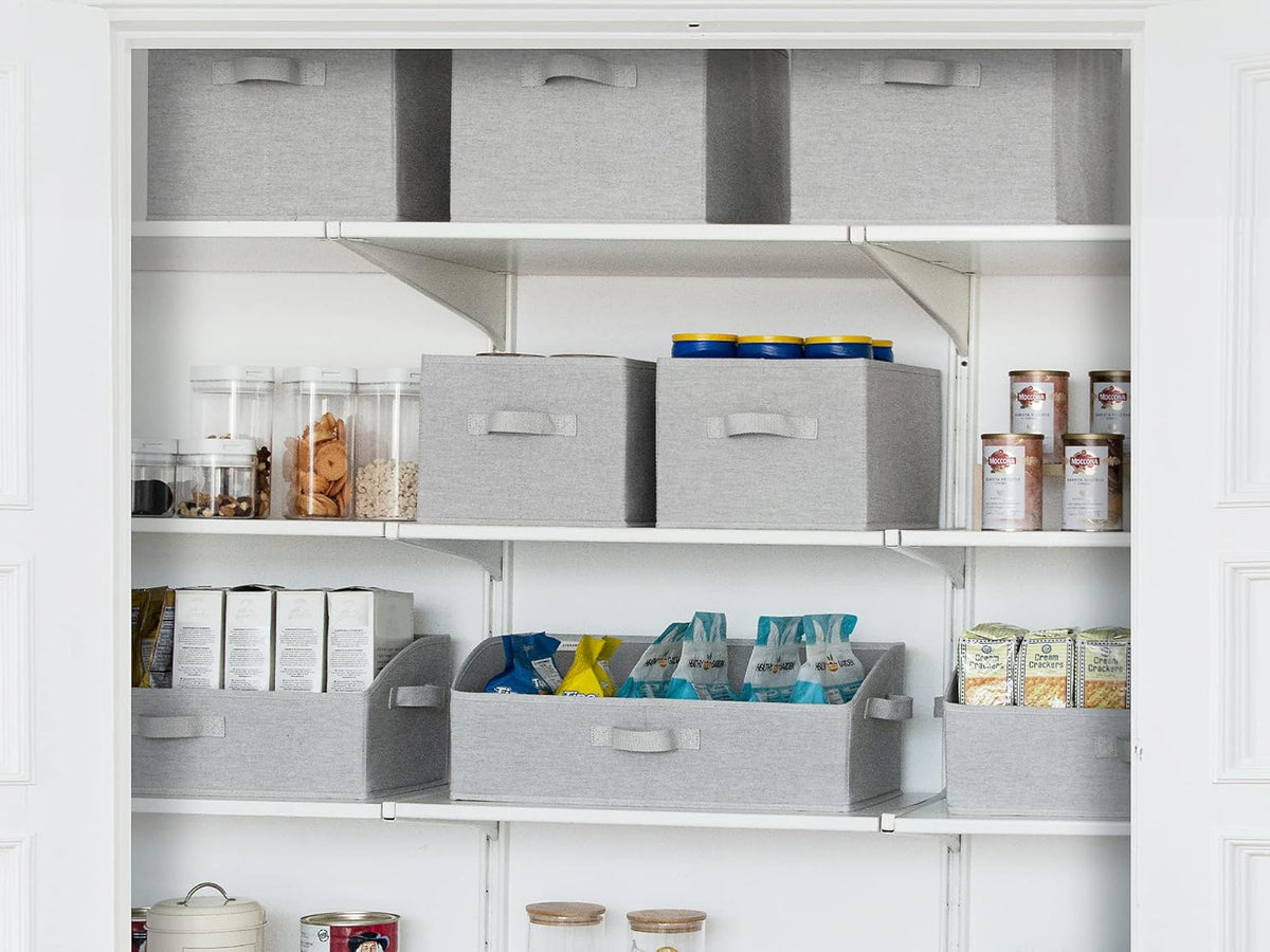 StorageWorks Storage Baskets for Shelves, Foldable Fabric Closet Storage Bins with Handles, Fabric Storage Bins Clothes Organizer, Light Grey, 3-Pack, Large