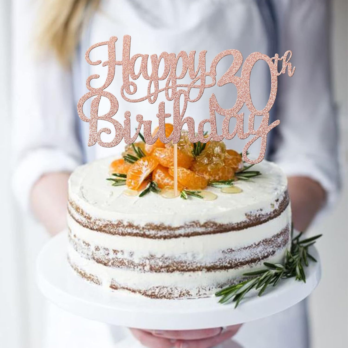 1 PCS Happy 30th Birthday Cake Topper Glitter Cheers to 30 Years Birthday Cake Pick 30 Fabulous Cake Decoration for Happy 30th Birthday Anniversary Party Decorations Supplies Rose Gold