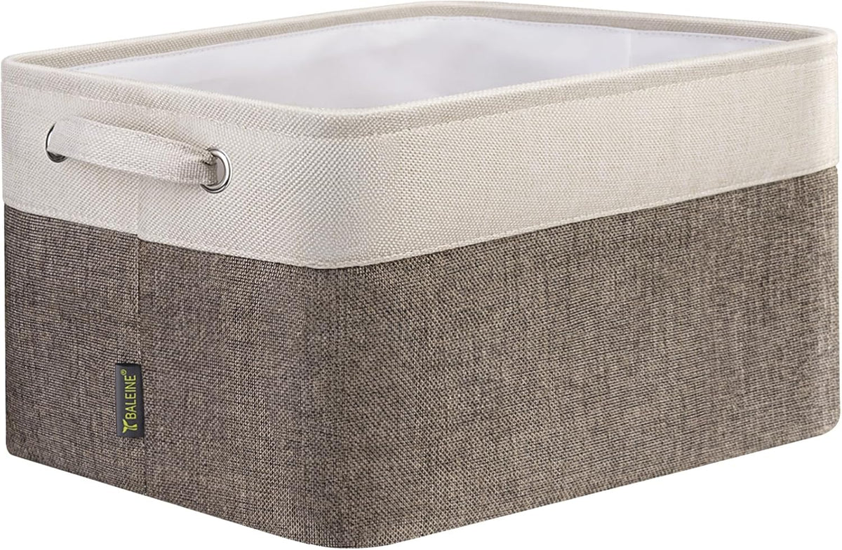 BALEINE 1 Pack Fabric Storage Bins for Shelves, Linen Storage Baskets for Organizing, Decorative Closet Bins for Clothes, Home (Brown, 15''x11''x9.5'')