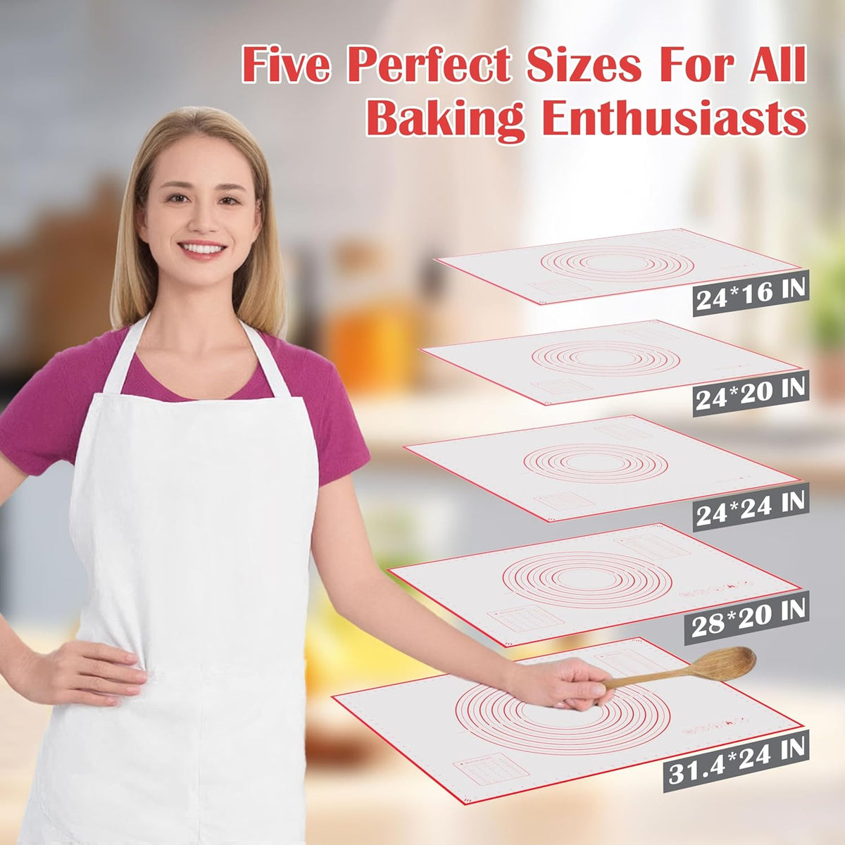 BlueBark 2 PCS - 24"L x 24"W Non-stick Silicone Baking Mat for Pastry & Dough, Sourdough Bread Making Tools, Kitchen Counter, Cooking Enthusiasts