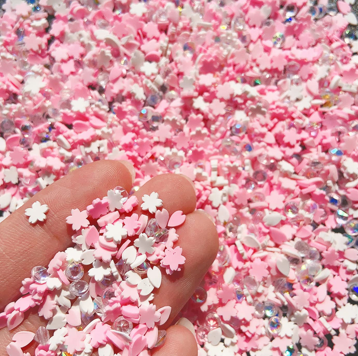 EHOPE Fake Sprinkles Resin Sprinkles Fake Candy Sprinkles Clay Sprinkles Polymer Sprinkles Polymer Clay Slices for Nail Art DIY Crafts Cake Phone Case(40G-Pink Cherry Blossoms+Zuan-23)