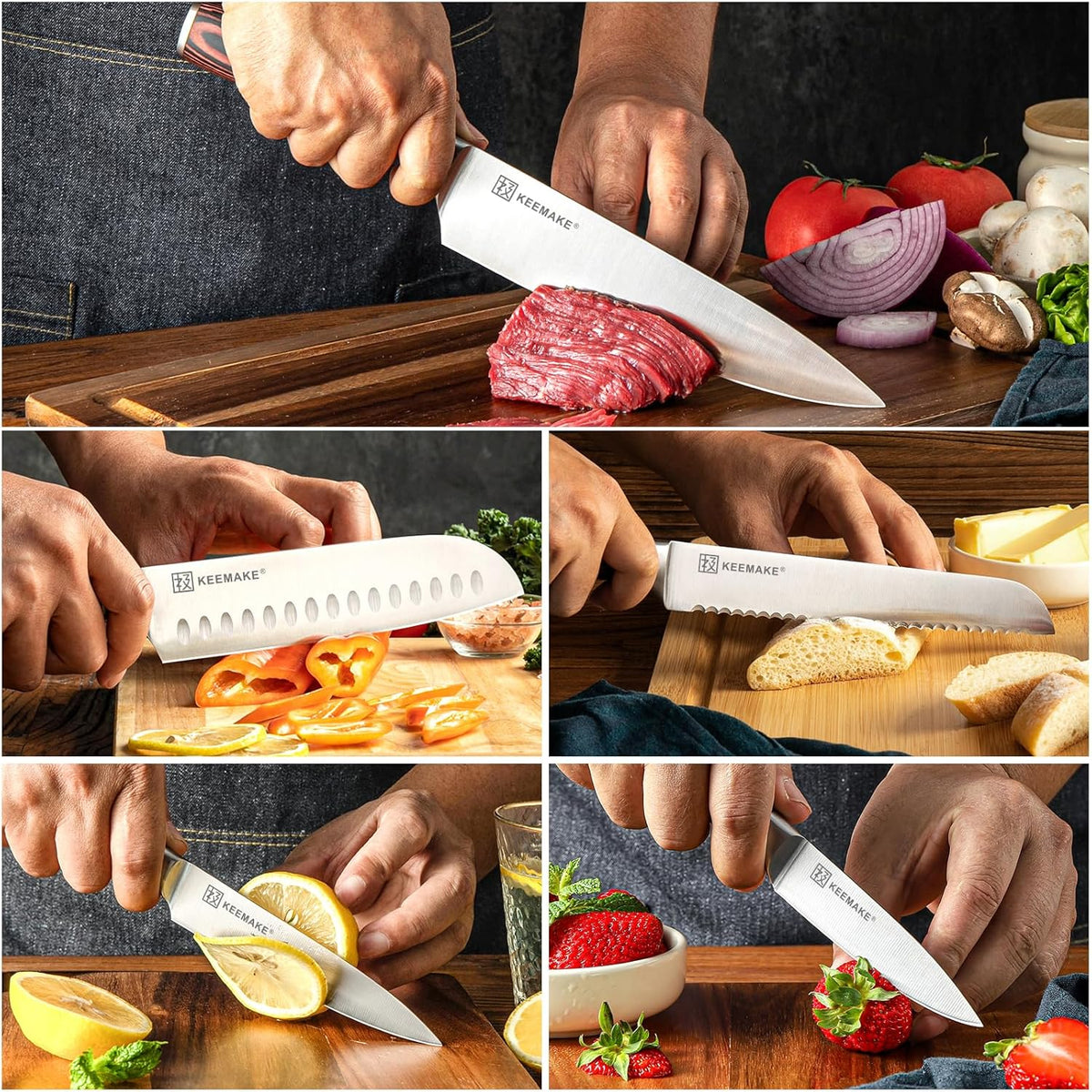KEEMAKE Kitchen Knife Set of 5 - Kitchen Knives 1.4116 High Carbon Stainless Steel Blade, Professional Chef Knife Set, Razor Sharp Knives with Ergonomic Pakkawood Handle for Home Cooking