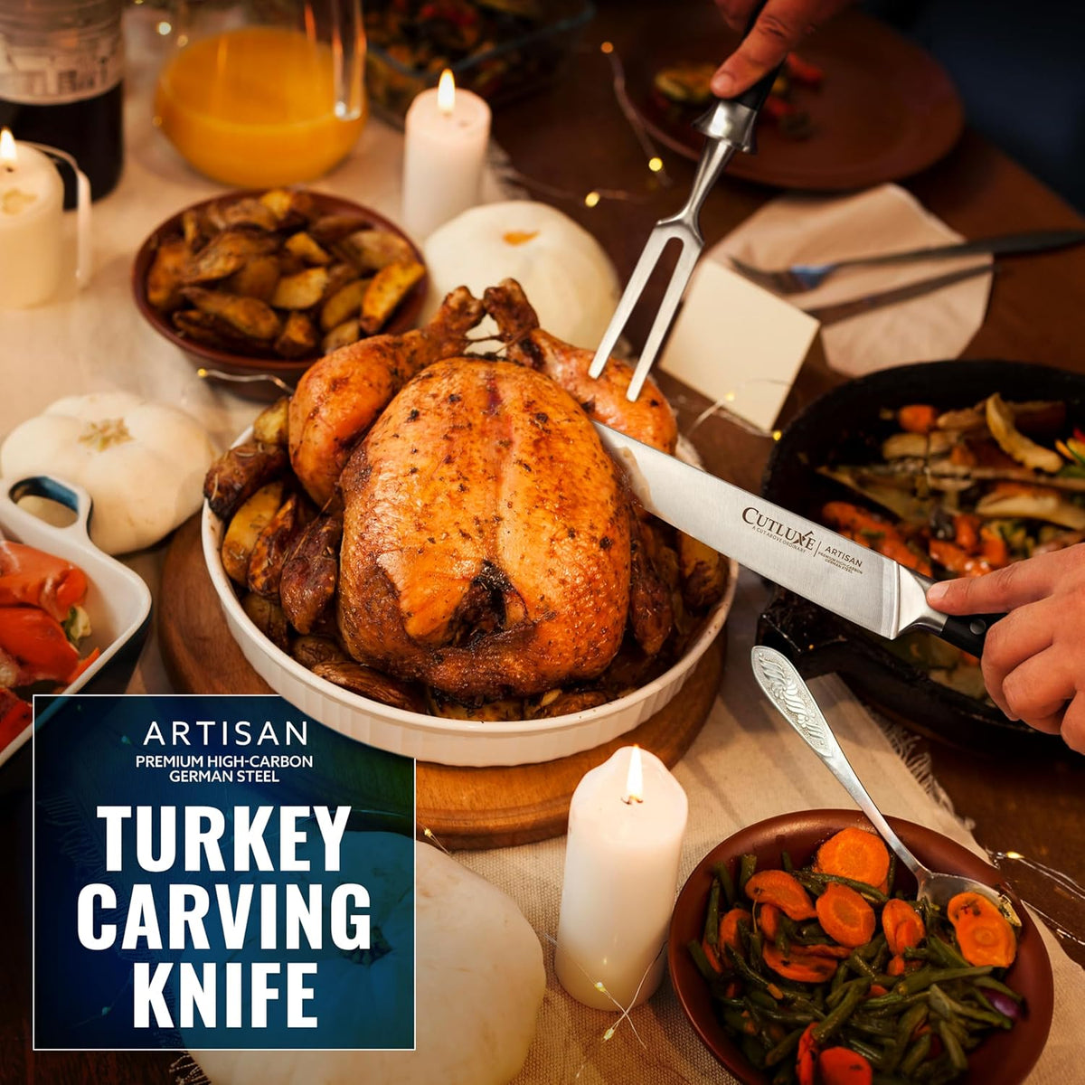 Cutluxe Turkey Carving Knife – 9" Carving Knife for Meat – Razor Sharp & Full Tang – High Carbon German Steel – Ergonomic Handle Design – Artisan Series