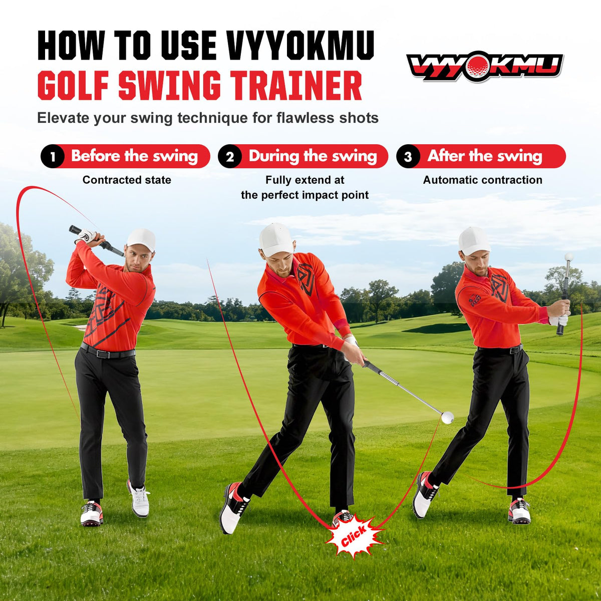 VYYOKMU Tempo Stick Golf for Right Hand, Retractable Golf Swing Trainer