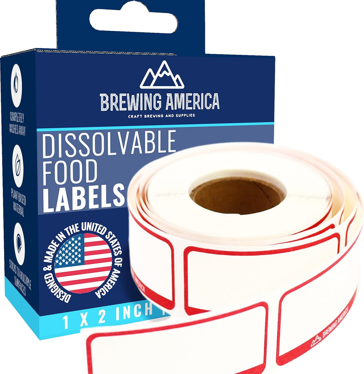 Dissolvable Food Labels for Food Containers - Made in USA - Great for Food Prep, Pantry, Canning, Freezer, Mason Jar Storage, Bottles and Rotation– No Scrubbing, No Residue - Old Glory Red