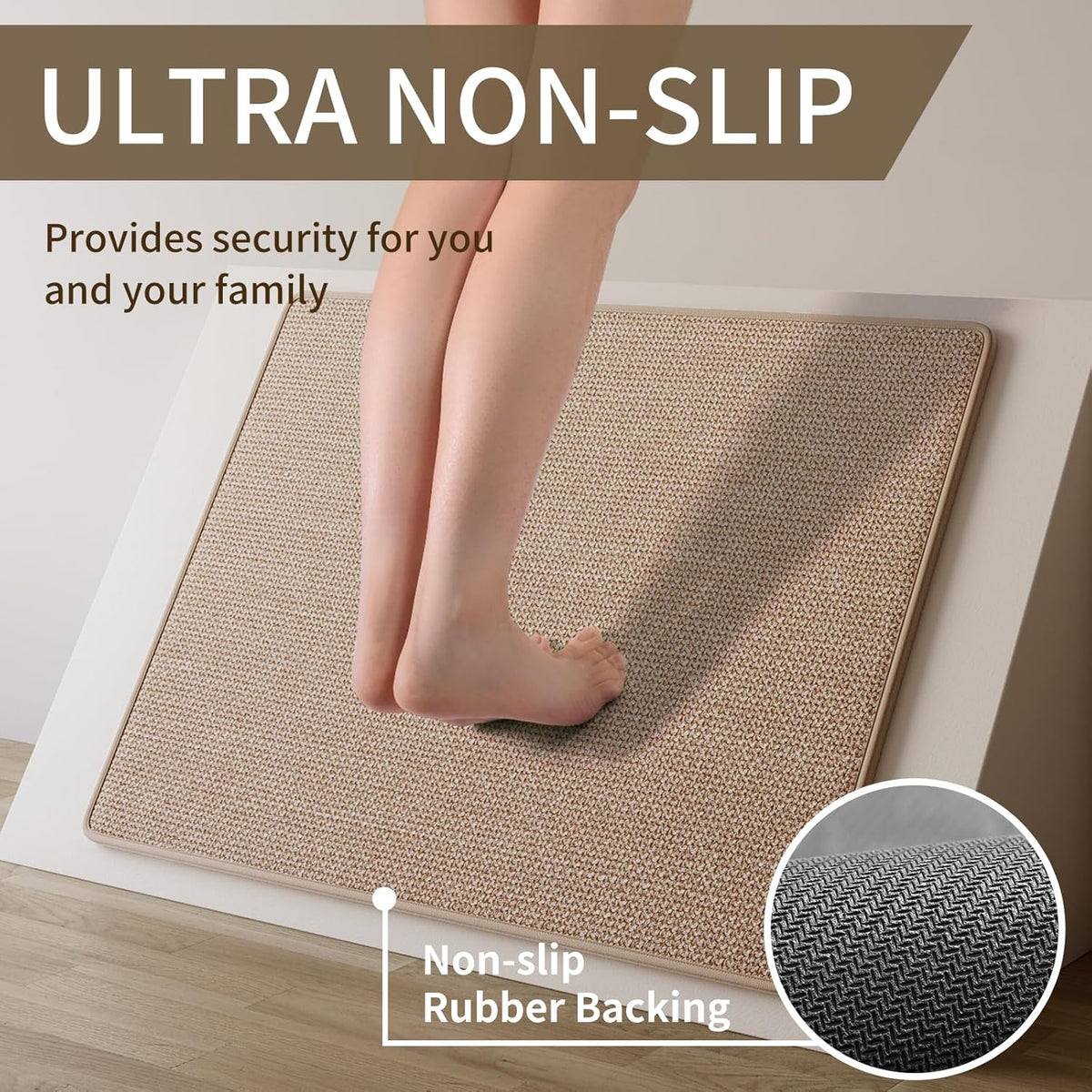 Kitchen Mat Set of 2 PCS, Cushioned Non Slip Rugs for Kitchen Floor, Absorbent Runner Comfort Standing Mats Washable for Kitchen,Floor，Office, Home （Brown 17x30+17x59）