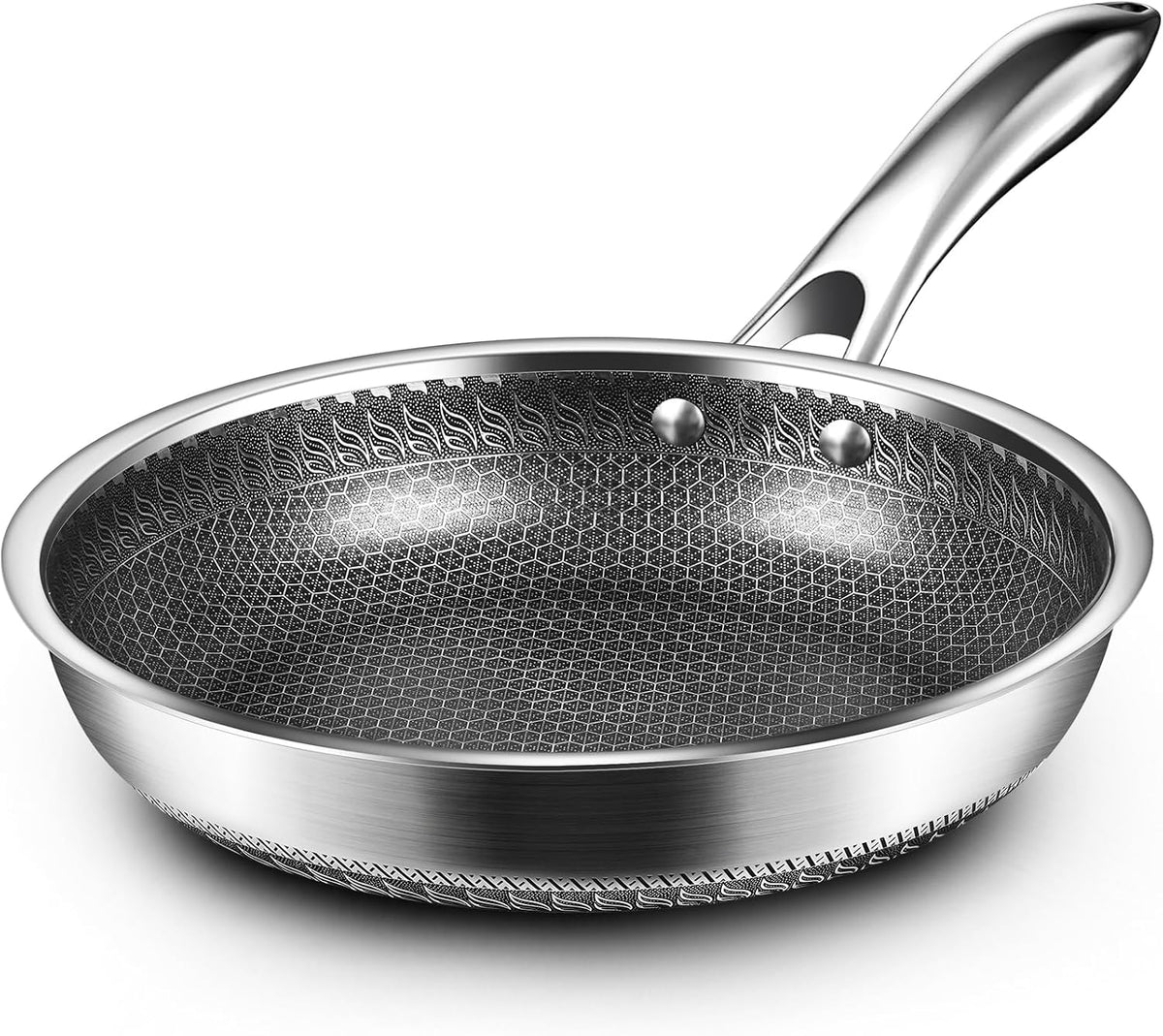 MDHAND 10 Inch Nonstick Frying Pan, Premium Stainless Steel Skillet with Stay-Cool Handle, No Coating, Dishwasher-Friendly, Oven-Safe Induction Ready, Compatible with All Cooktops