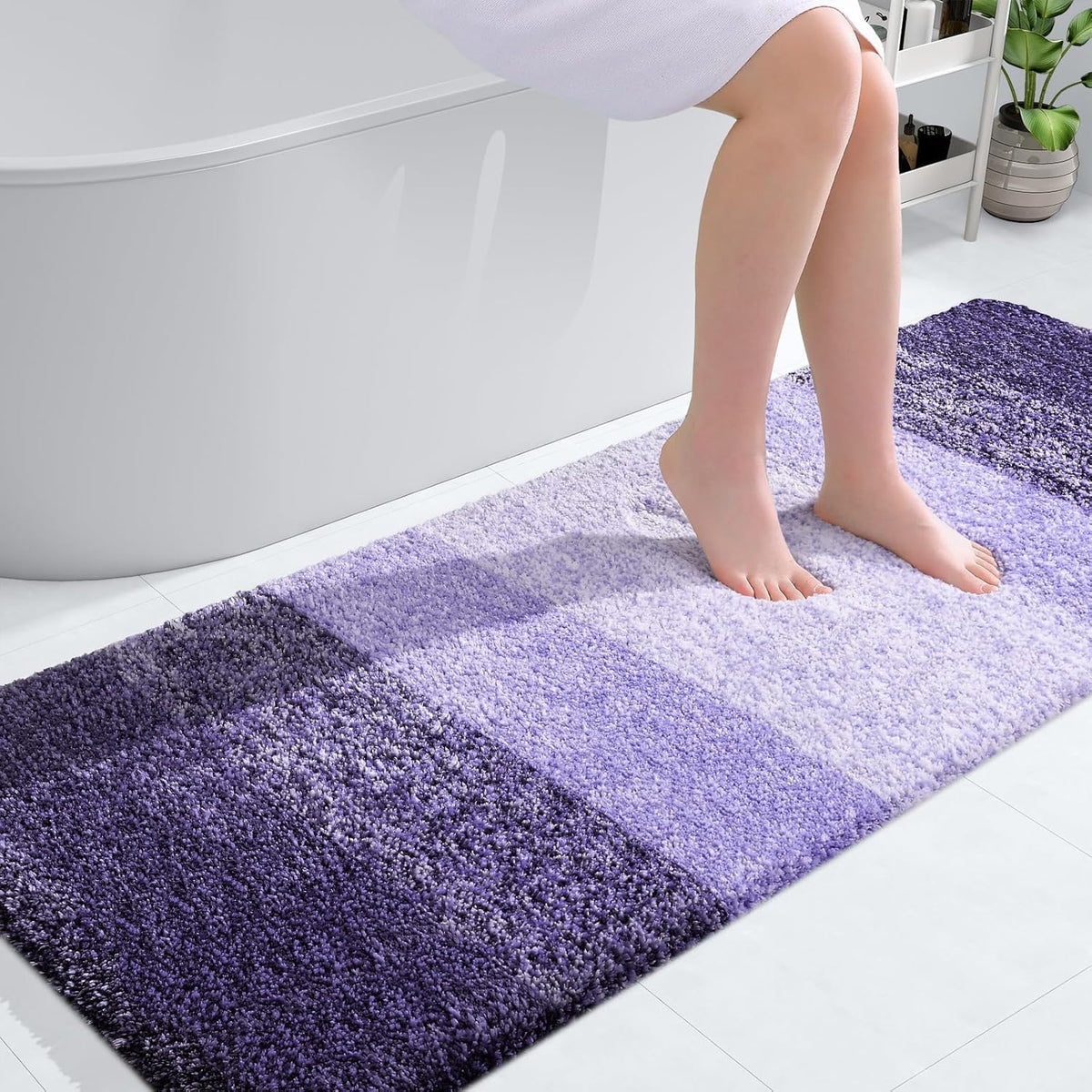 OLANLY Bathroom Runner Rugs 59x24, Extra Soft Absorbent Microfiber Bath Rugs, Rubber Backing, Quick Dry, Machine Washable Bath Mats for Bathroom Floor, Tub and Shower, Home Decor Accessories, Violet