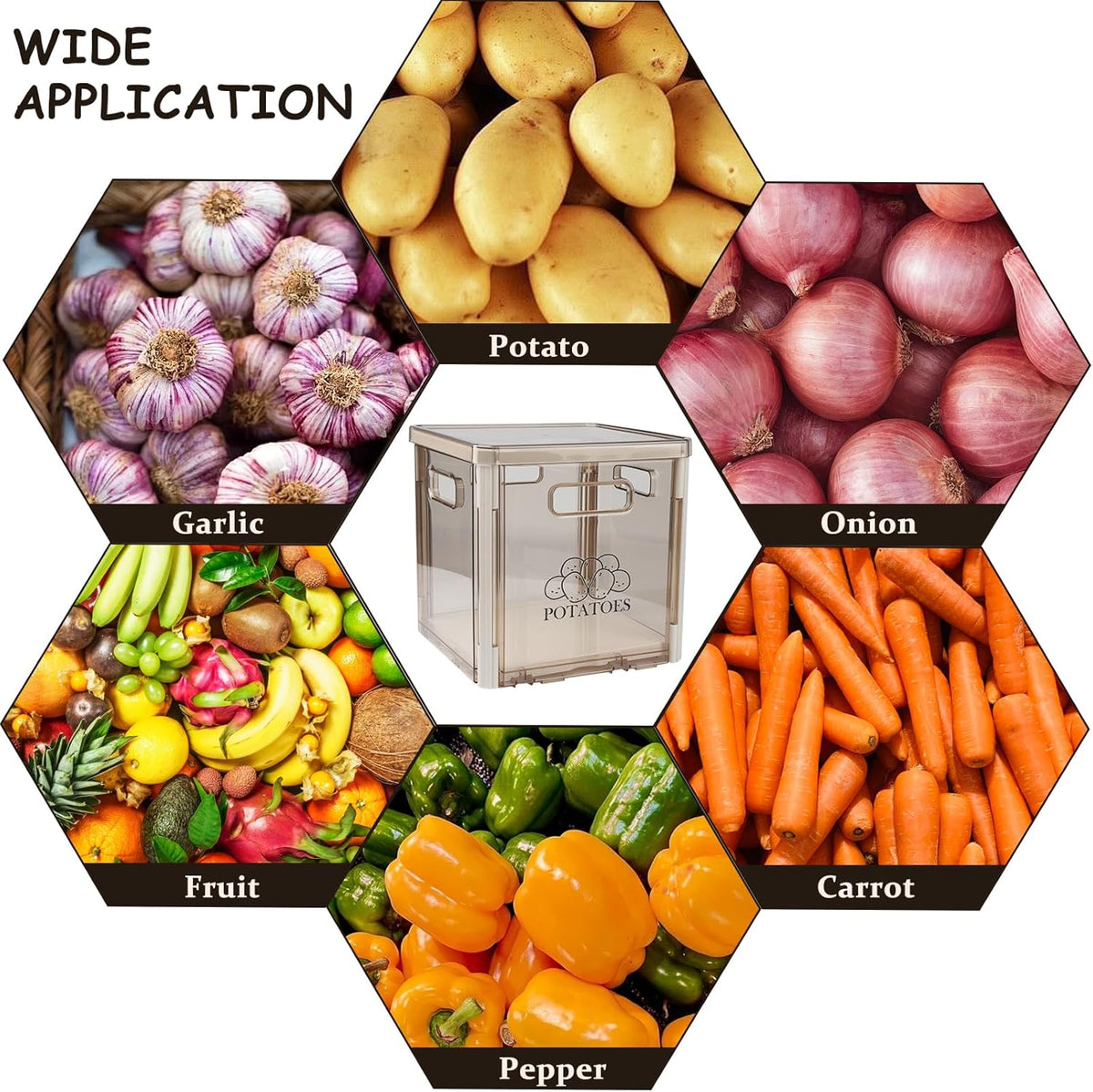 Potato Storage Bin With Lid and Handle - Stackable Container for Onions and Vegetables - Plastic Box Holder for Pantry Organization, BPA Free