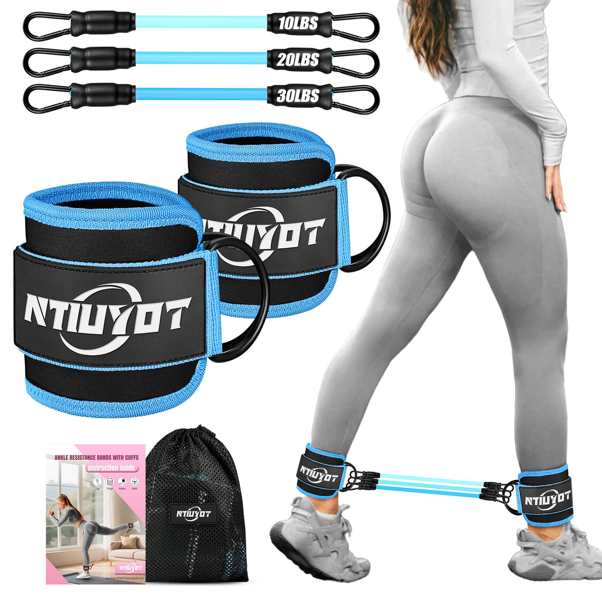 NTIUYOT Ankle Resistance Bands with Cuffs, Workout Equipment for Women, at Home Workout Equipment, Resistance Bands for Leg Glute Training, Women’s Home Gym Essentials & Butt Exercise Equipment