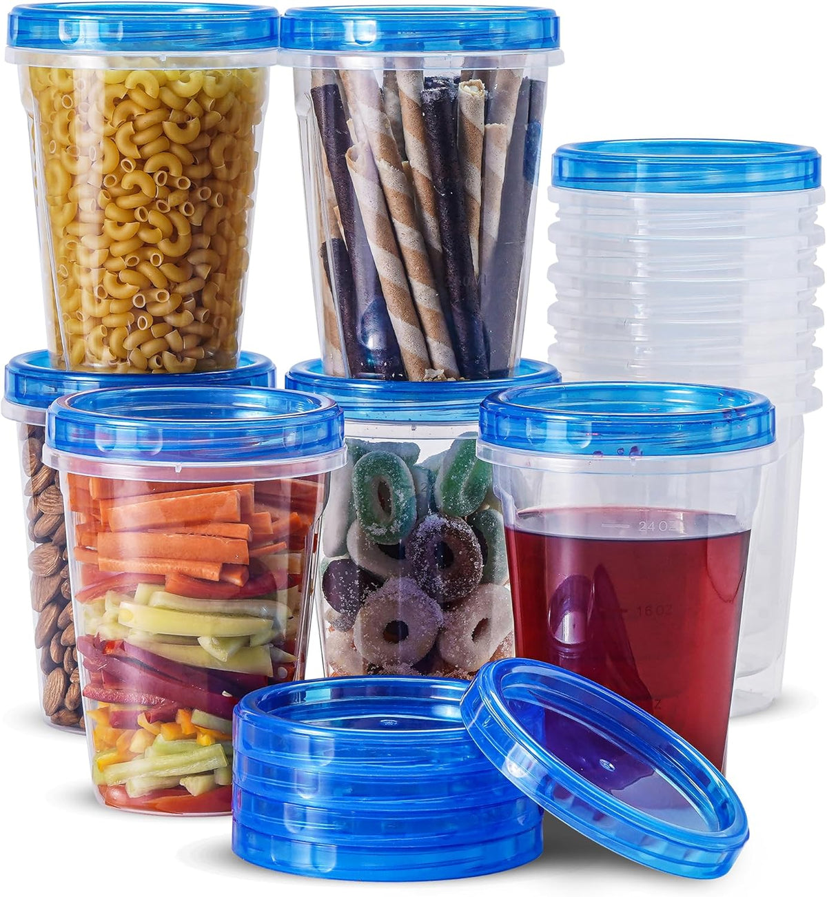 RFAQK 24 PCS Freezer Storage Containers with Lids-12 Plastic 32 oz Deli Containers with 12 Screw Lids-Freezer Containers for Soup with Twist Top Lids-Reusable Plastic Box for Lunch, Gym, Travel