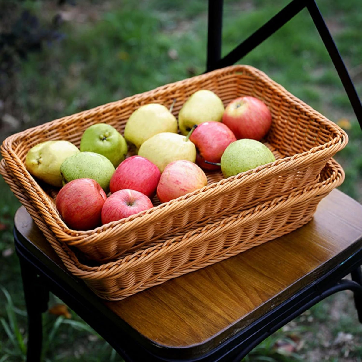14 "bread basket, fruit basket, imitation wicker hand-woven basket, used as fruit and vegetable, farmer's market display, family restaurant and bakery (3)