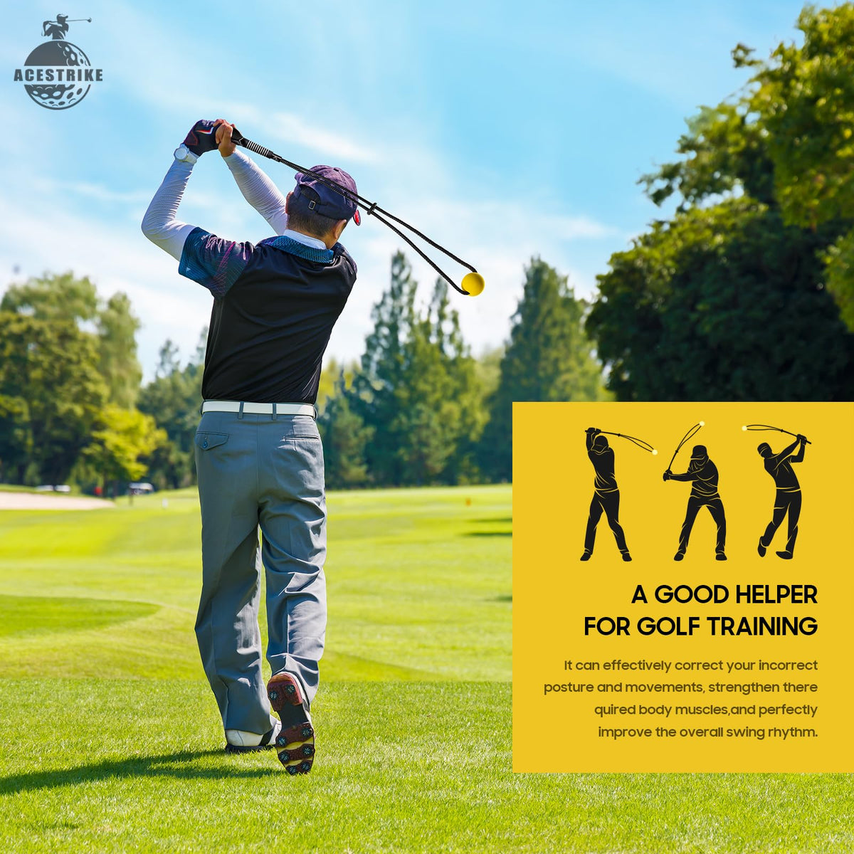 ACESTRIKE Golf Swing Training Aid, Golf Swing Pracice Rope, Rope Trainer Equipment Improve Swing Speed Lagging Rhythm, Golf Warm-Up Exercise for Strength and Training Arm for Golf Beginner